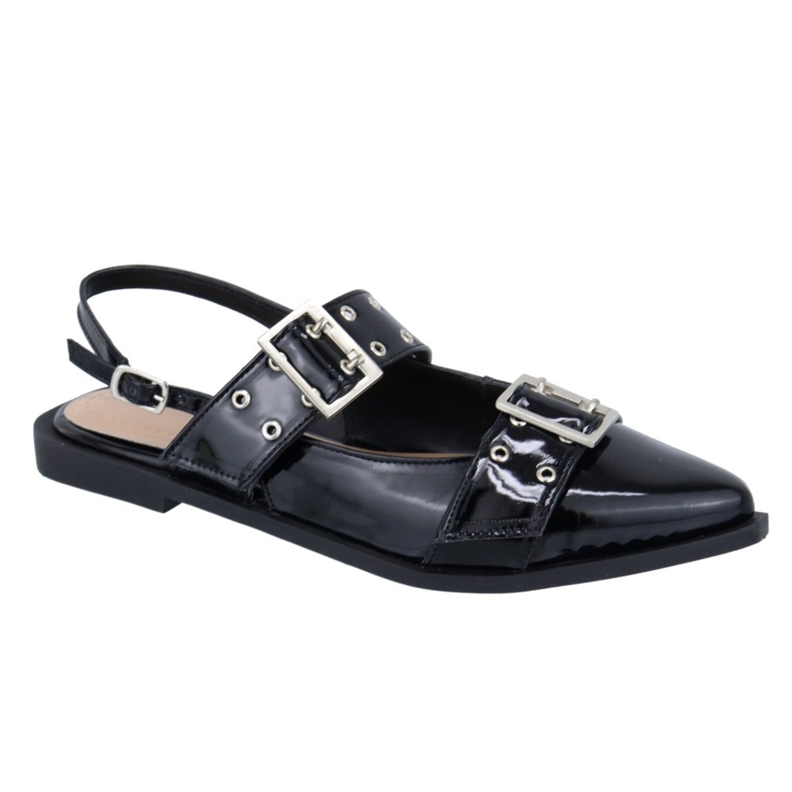 Vista 2 Sapatilha Slingback Rasteira Feminina Bico Fino 184201 Verniz Flor da Pele preto Flor da Pele preto