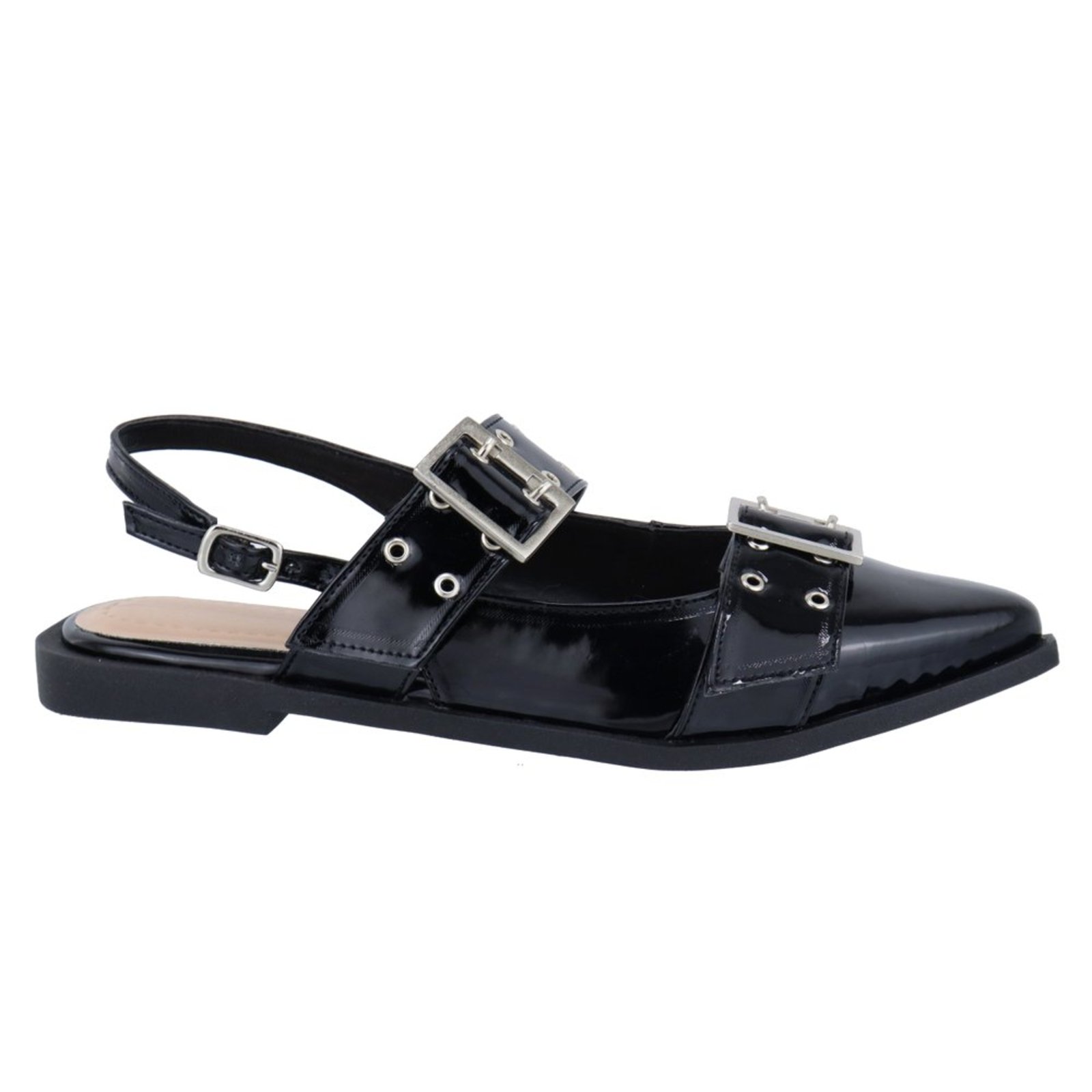 Vista 3 Sapatilha Slingback Rasteira Feminina Bico Fino 184201 Verniz Flor da Pele preto Flor da Pele preto