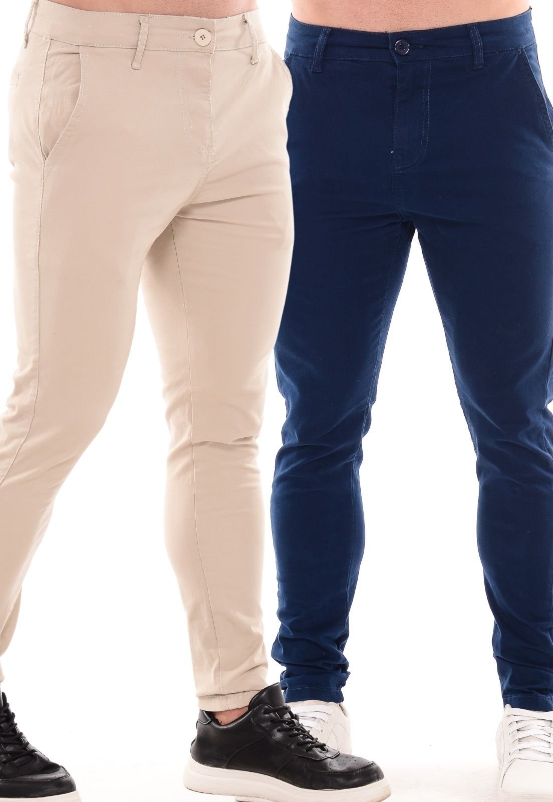 Kit 2 Calças Sarja Masculina Mys Jeans Confortável e Estilosa Azul e Bege
