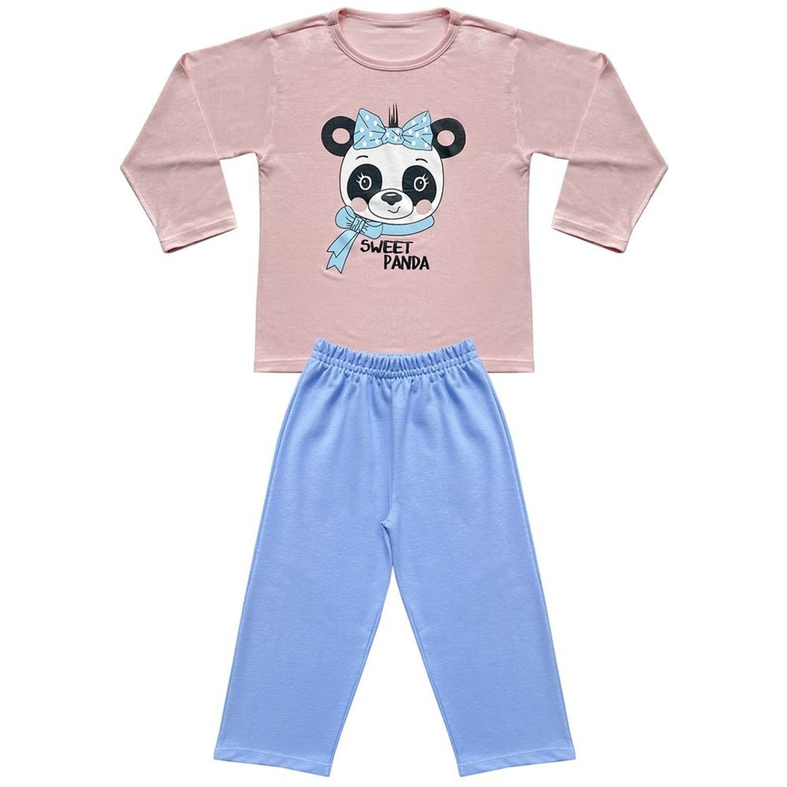 Pijama Look Jeans Longo Panda Rosa/Azul