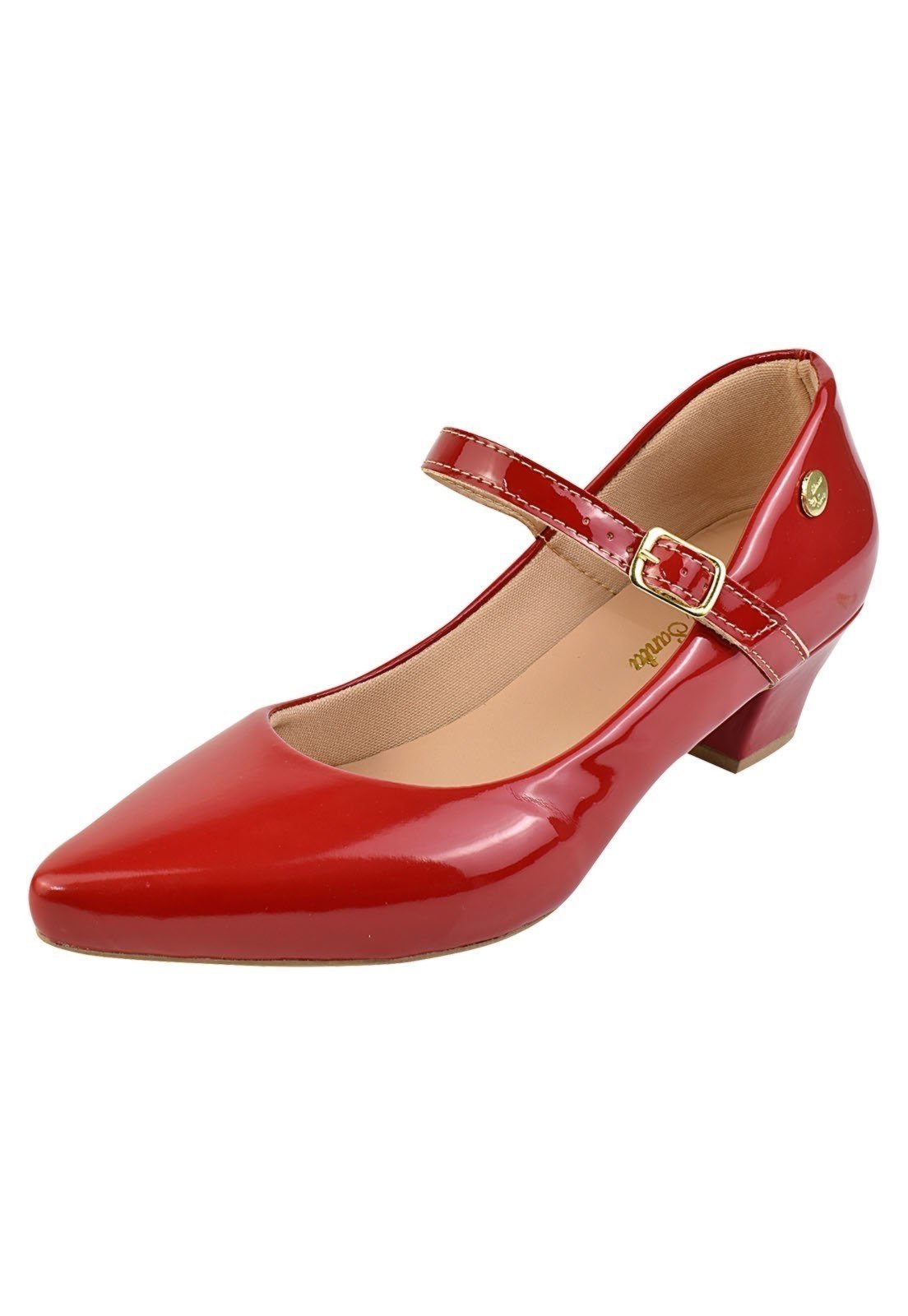 Scarpin Feminino Boneca Bico Fino Salto Grosso Vermelho