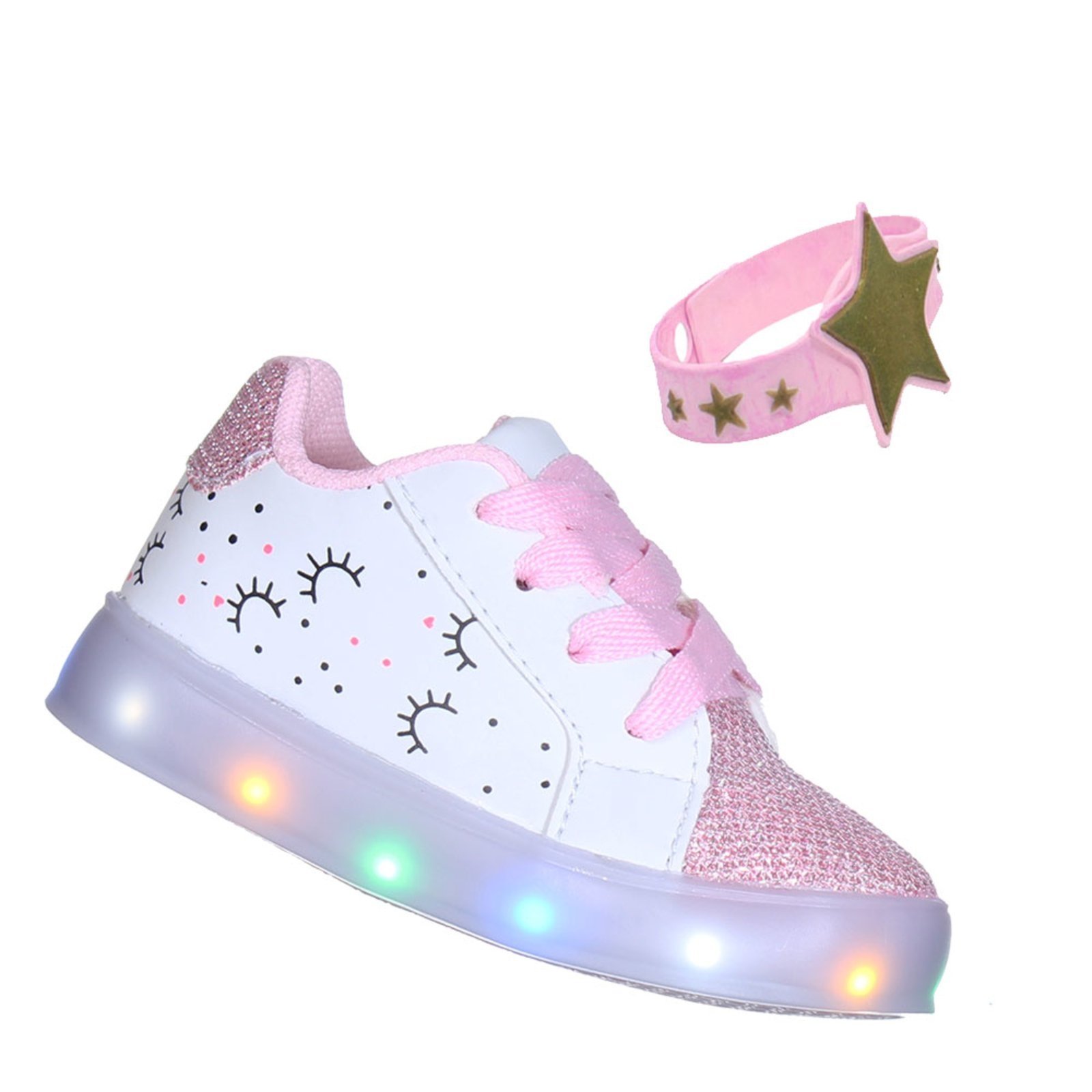 Infantil - Tenis Chuva de Amor Menina Com Luzinha Led que Pisca Vem a Pulseira