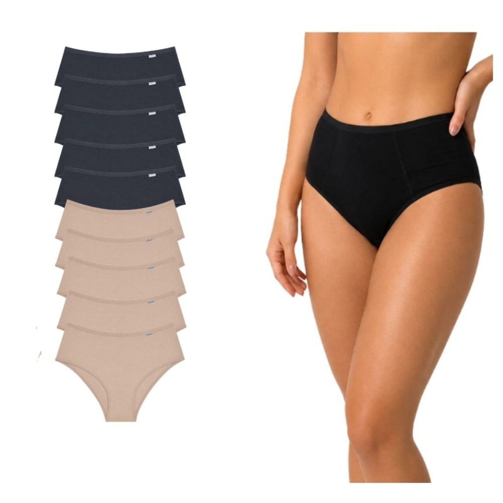 Kit com 10 Calcinhas Cavadas DelRio 502124 Preto/Nude Cotton