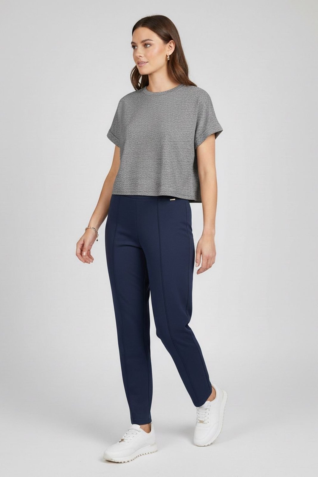 Calça Feminina Reta Malha Dublada Marialícia Azul
