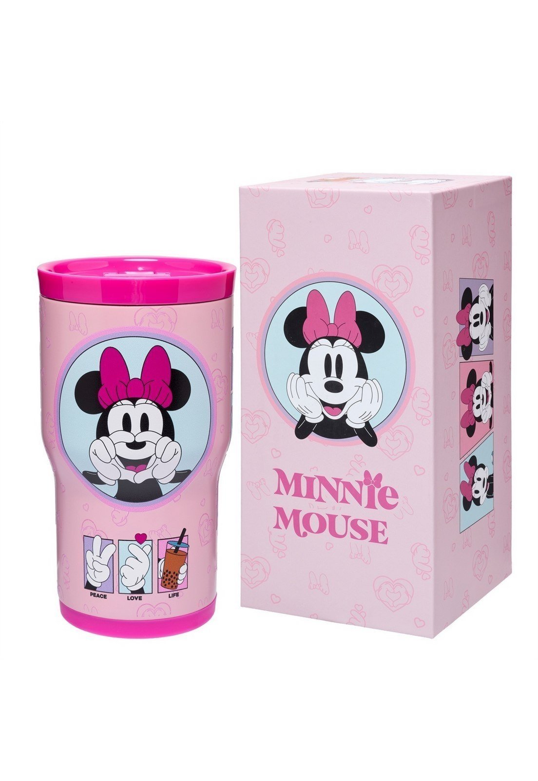 Infantil - Copo Térmico Minnie Mouse 532ML Inox Resistente com Canudo - Bebidas Quentes ou Frias Original Disney