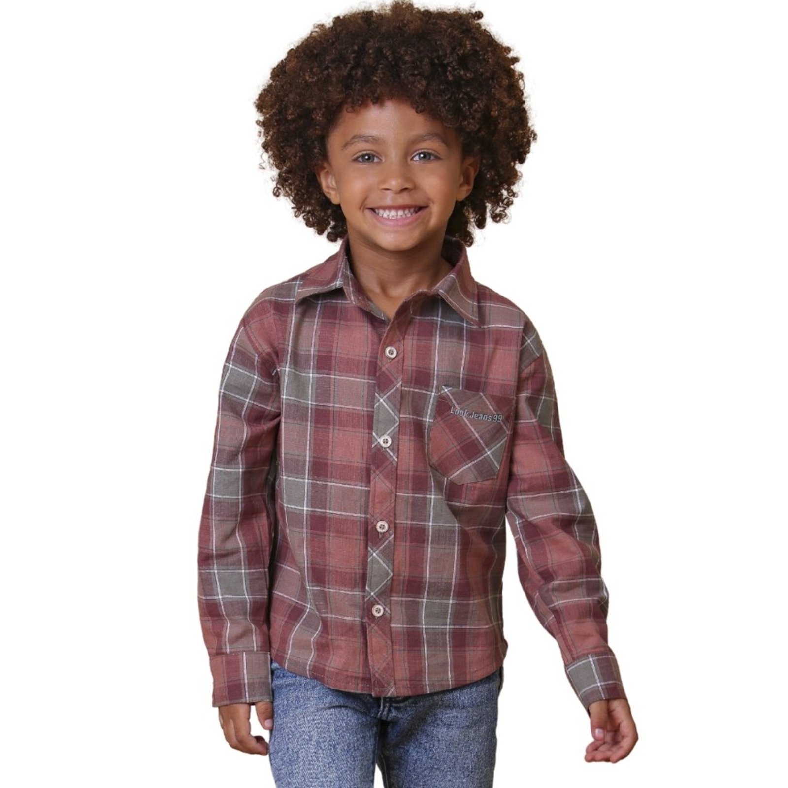 Infantil - Camisa Look Jeans Xadrez Vermelho
