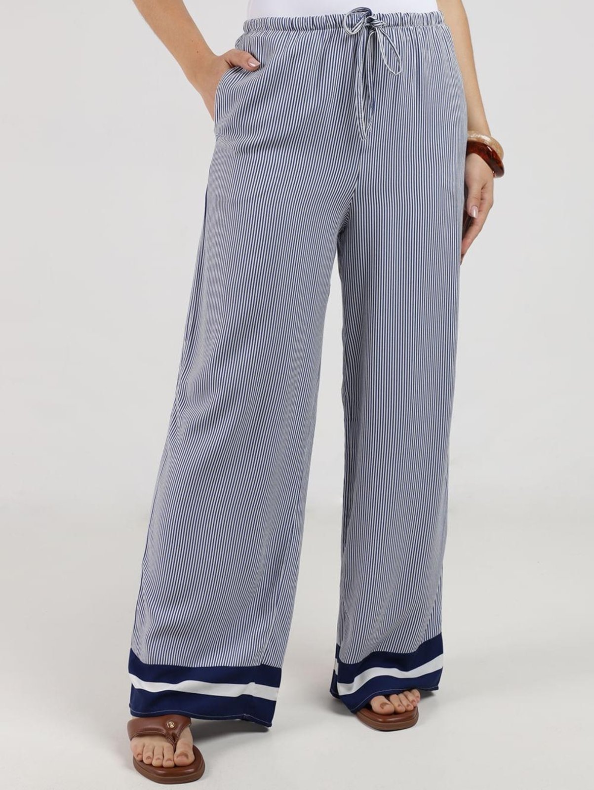 Vista 2 Calça Pantalona Listrada Autentique Feminina azul Autentique azul