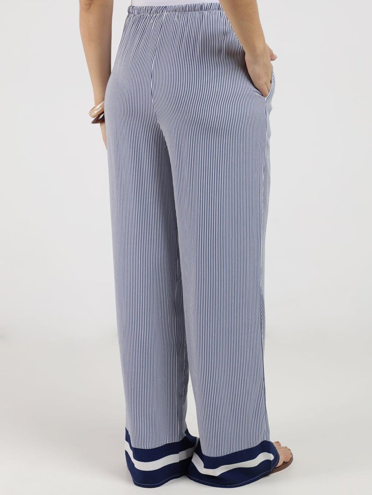 Vista 3 Calça Pantalona Listrada Autentique Feminina azul Autentique azul