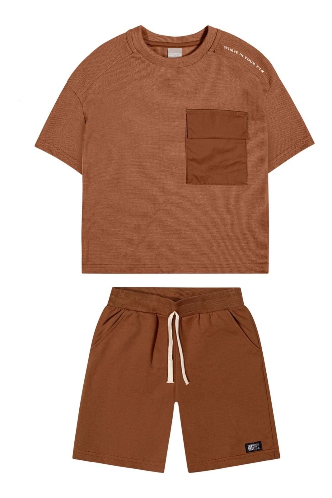 Vista 2 Infantil - Conjunto Menino Tricô Com Bolso Colorittá marrom Colorittá marrom
