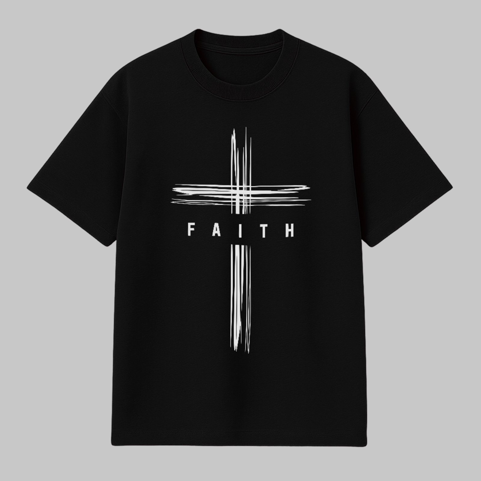 Camiseta Básica Faith Cruz Minimalista Estilo Gospel Moderno Preto