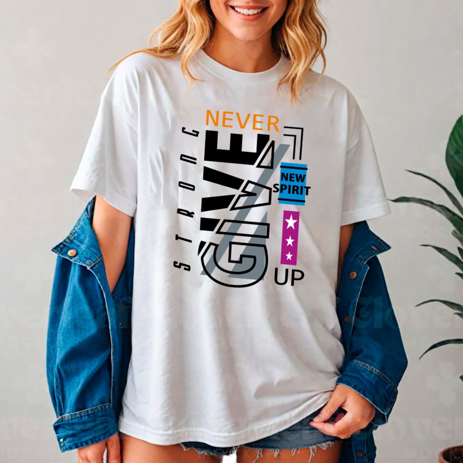 Camiseta Ousy Never Give Up Oversized Unissex Branco