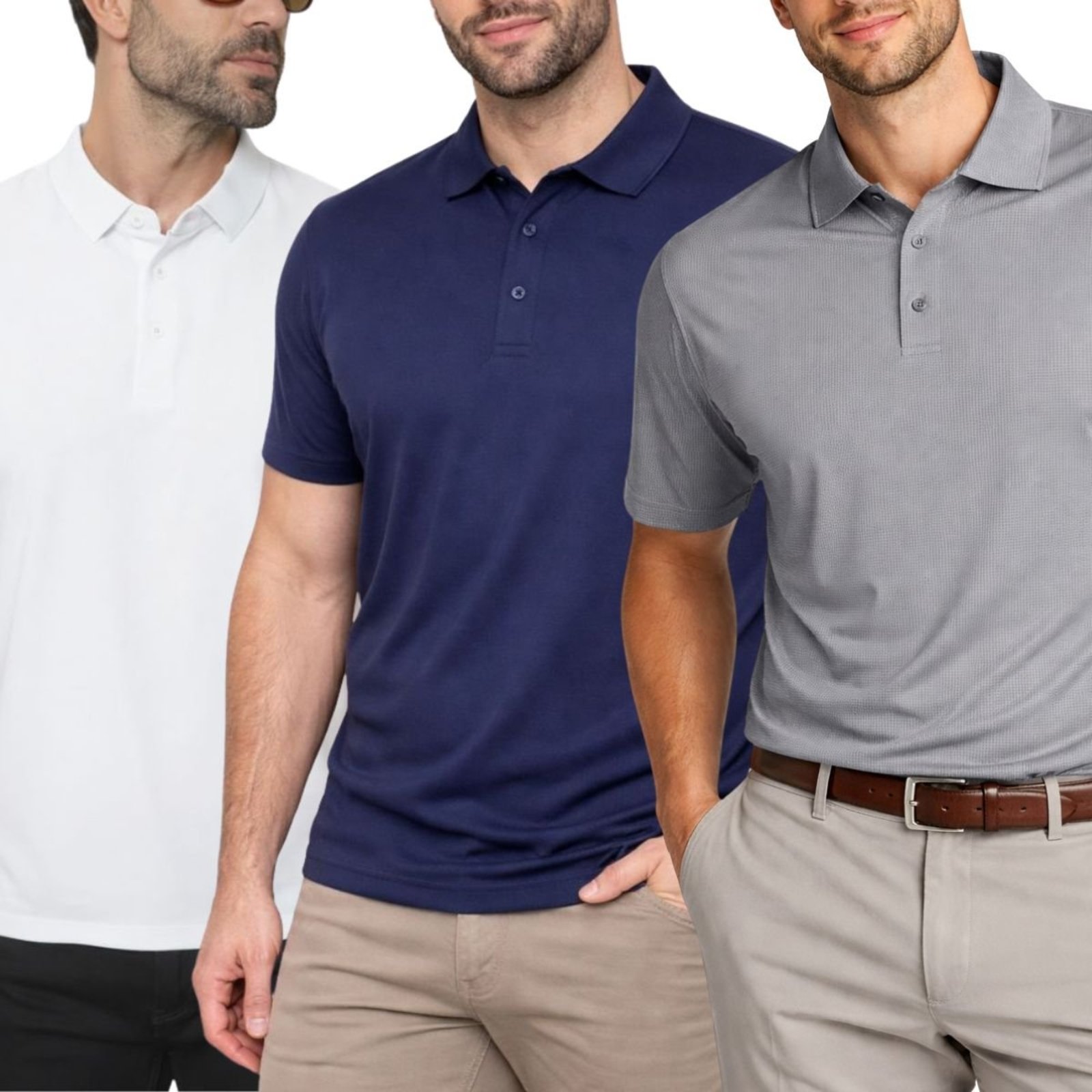 Kit 3 Camisas Polo Poliamida Masculina Básica Premium Multicolorido