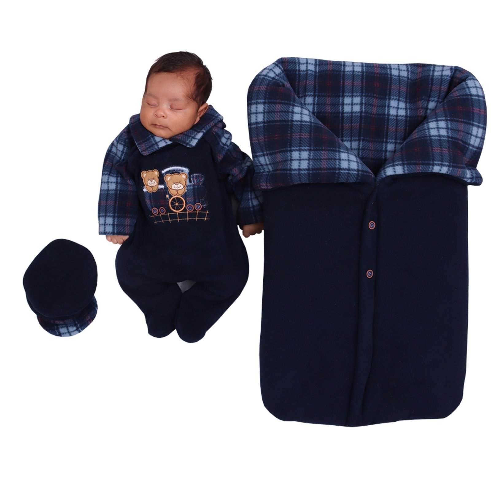 Infantil - Saída de Maternidade Com Porta Sônia Enxovais Menino Ursinhos Azul Marinho