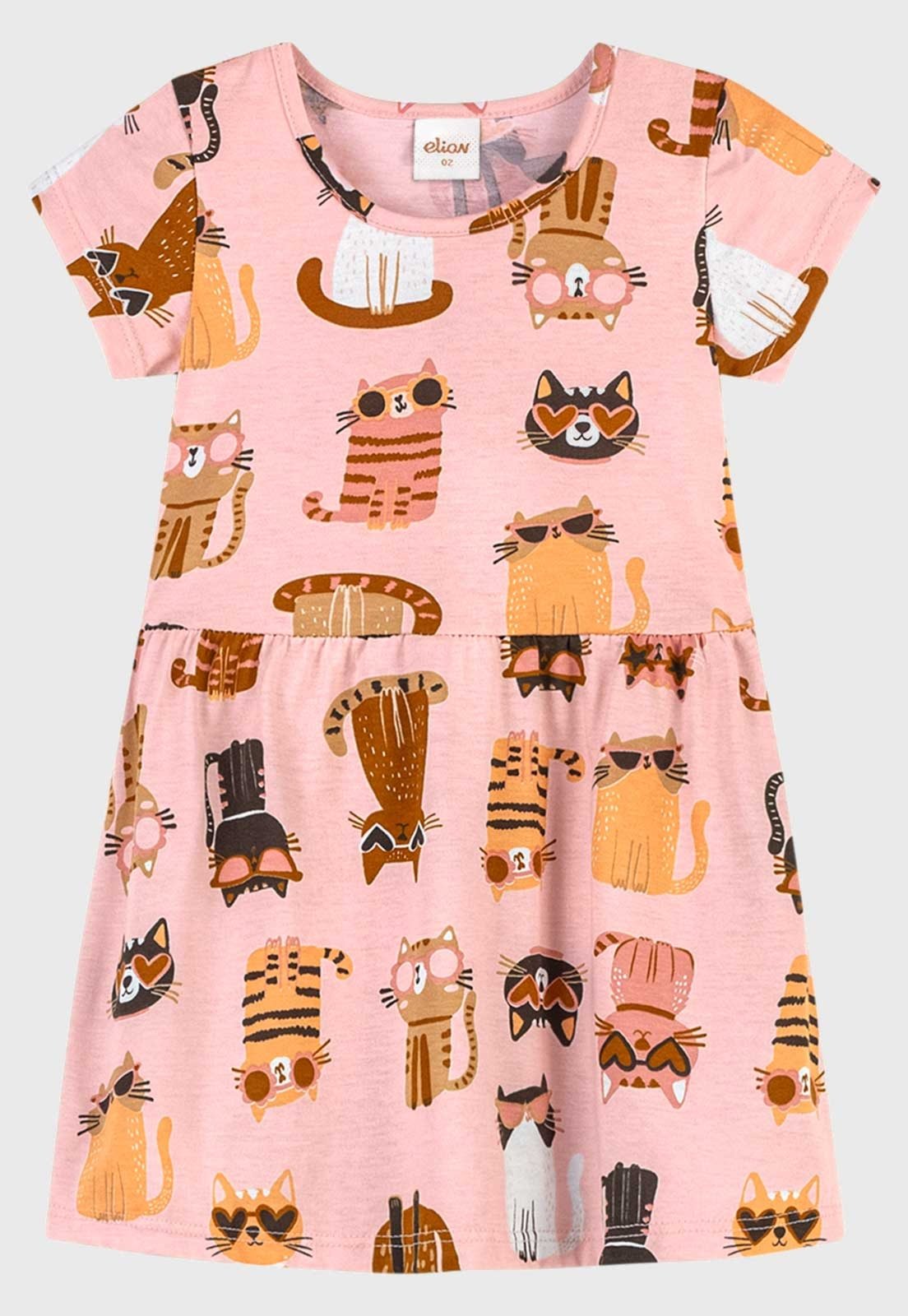 Vestido Elian Estampa Gatos Rosa