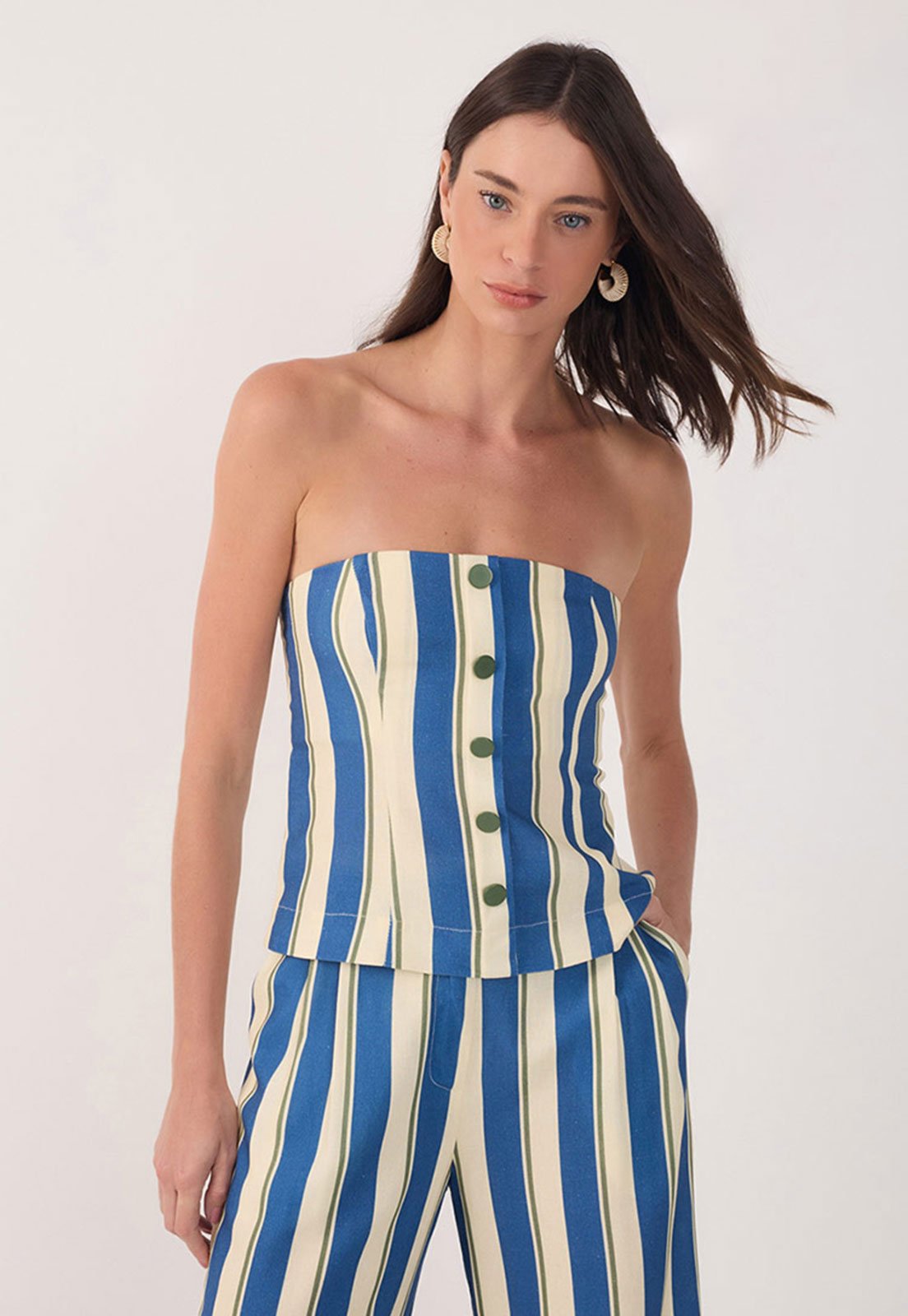 Blusa Dress To Slim Listrada Azul