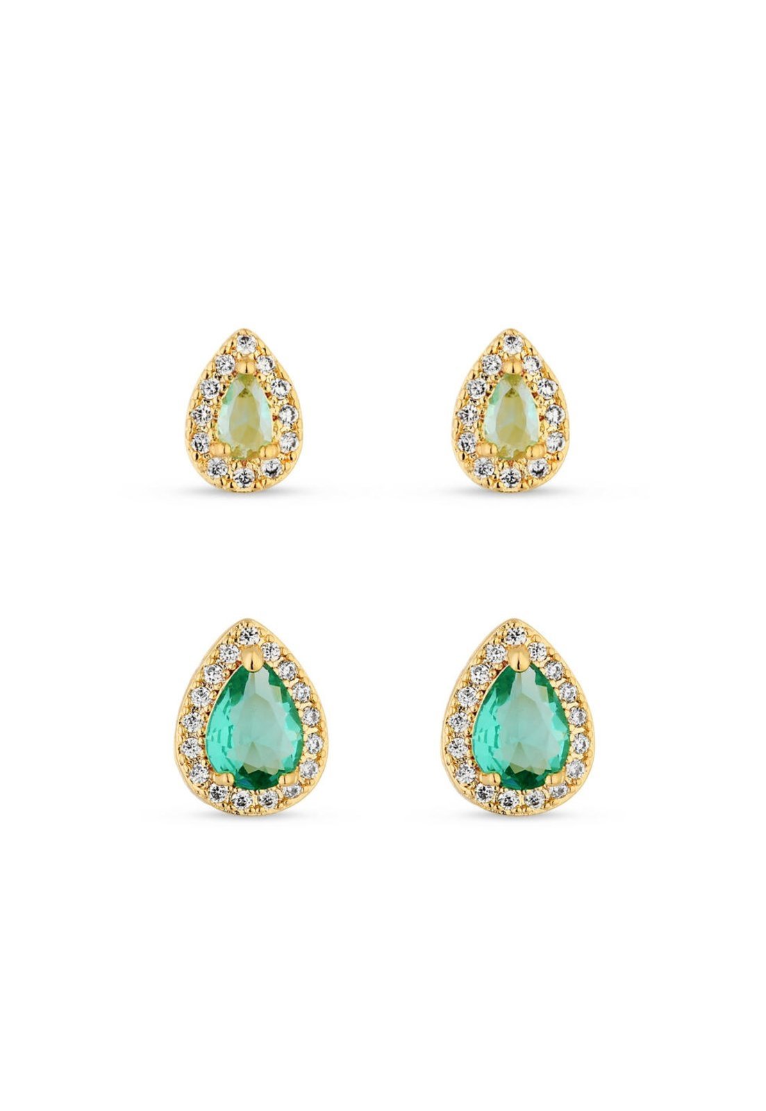 Vista 2 Dupla De Brincos Semijoia Gota Turmalina Com Zircônias Banhadas A Ouro 18K Br STORE ORA SEMIJOIAS dourado