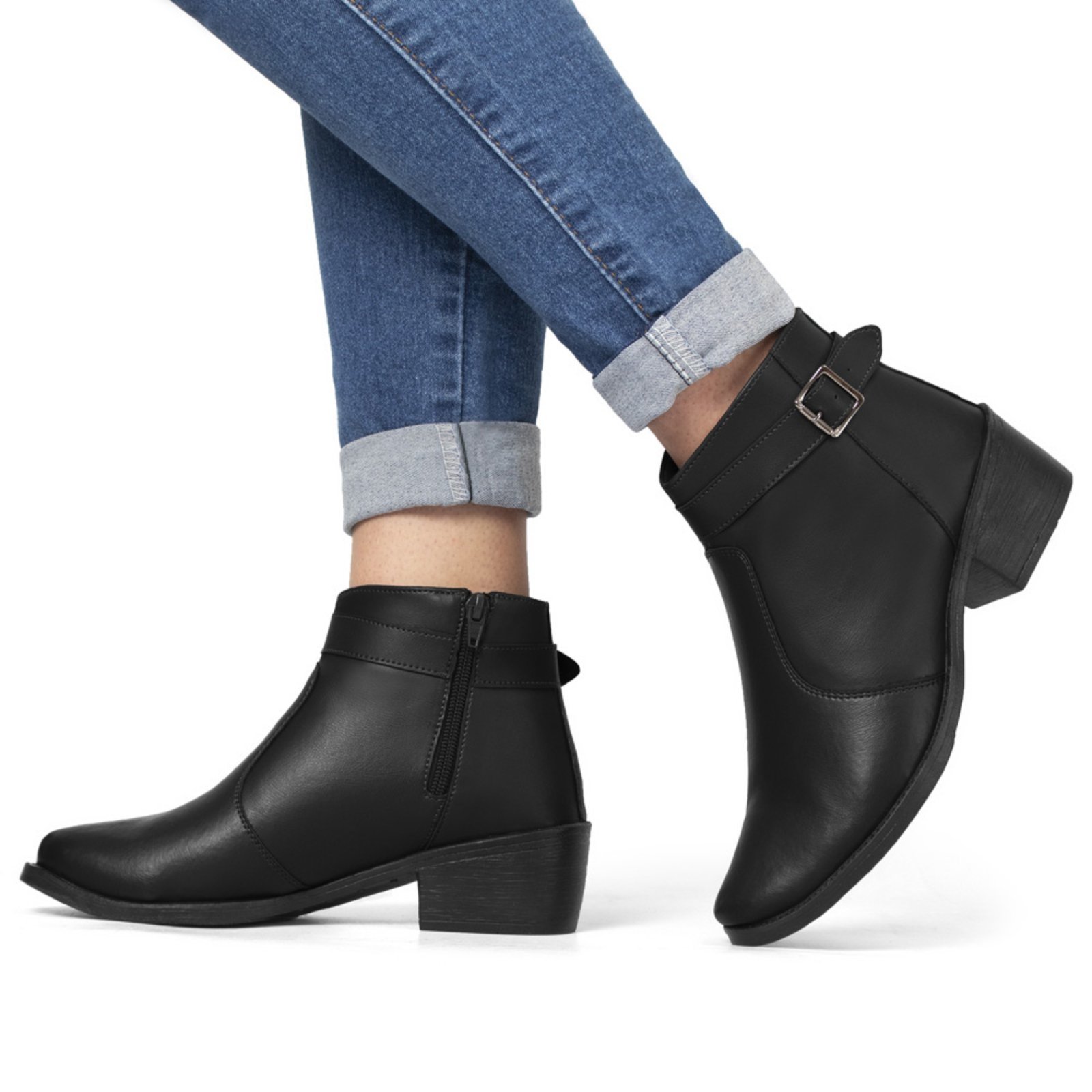 Bota Bredeni Feminina Zíper Lateral Com Fivela Preto