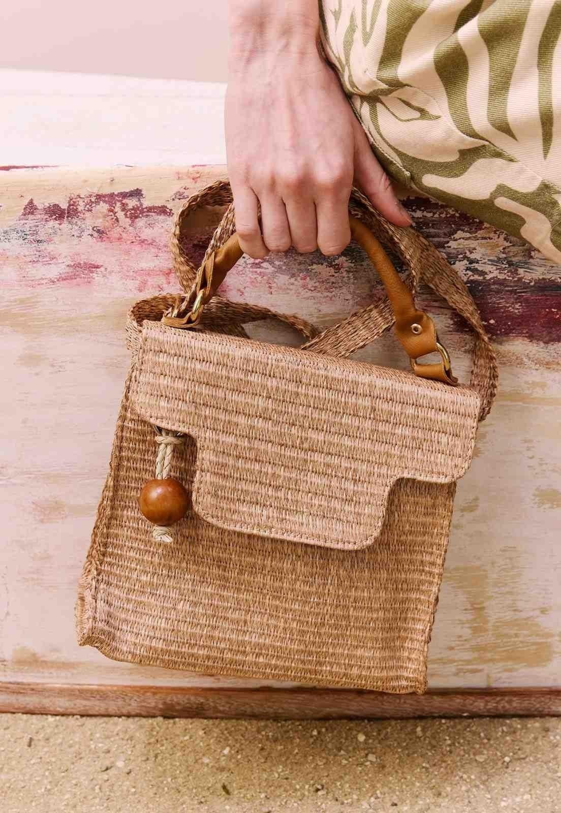 Bolsa Quadradinha Ráfia Bege