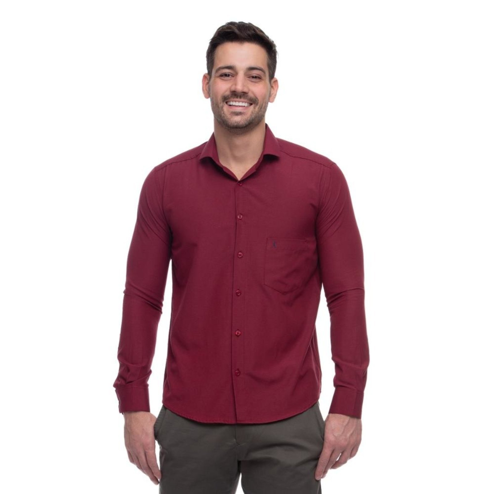 Camisa Social Slim Masculina Teodoro Manga Longa Elegante Cinza G Verde Vinho