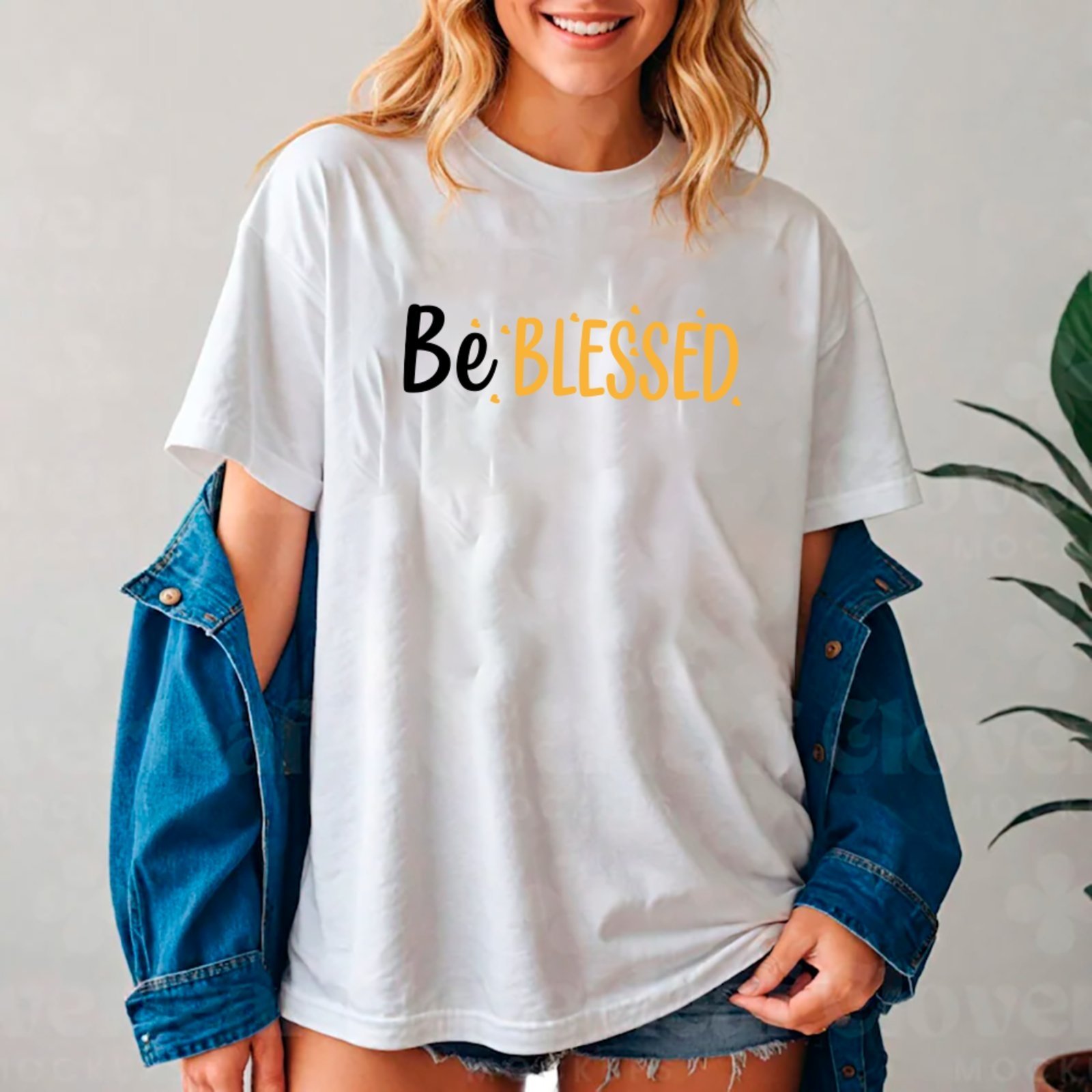 Camiseta Ousy Positiva Be Blessed Oversized Feminina Branco
