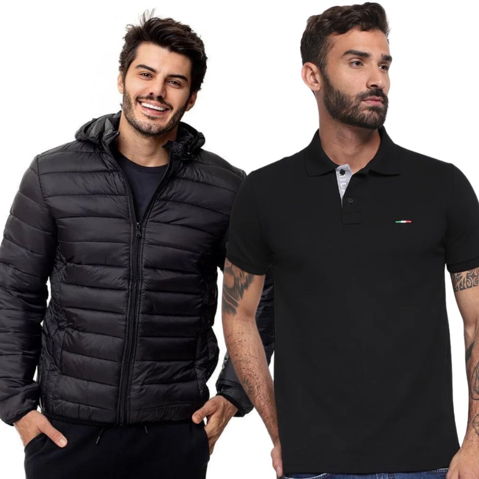 Kit FMF Jaqueta Puffer e Camisa Polo Masculina Preto