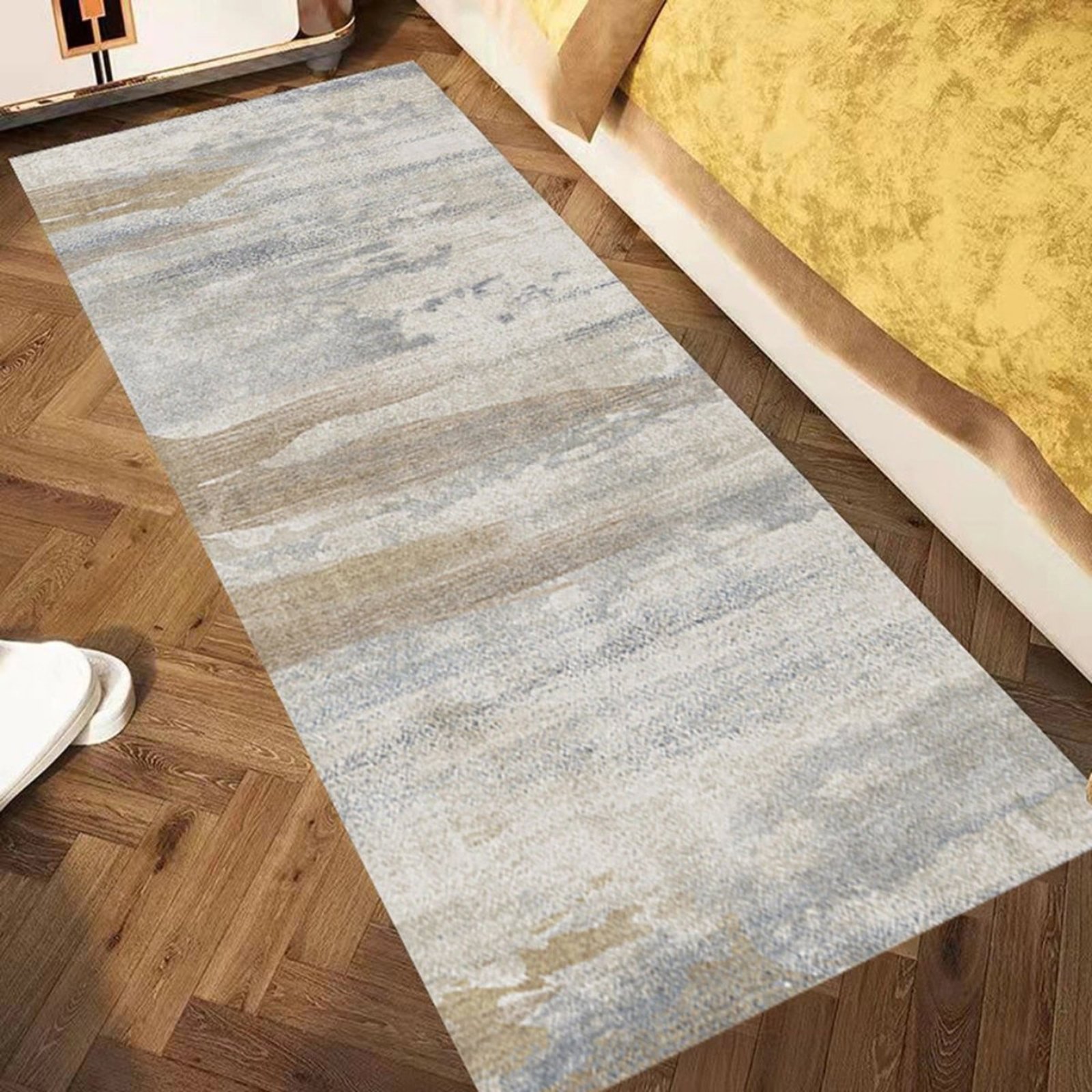 Tapete Sala Quarto 0,50x1,20 Antiderrapante Pelo Baixo Vicenza Bege Azul