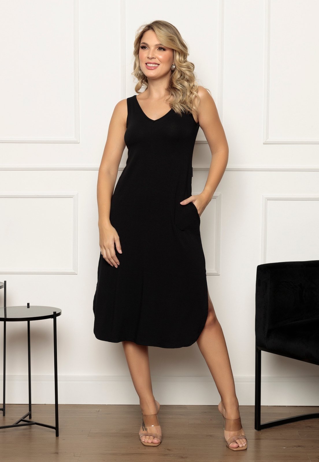 Vestido Feminino Mid Regata de Malha Viscolycra Premium Tendência – Preto