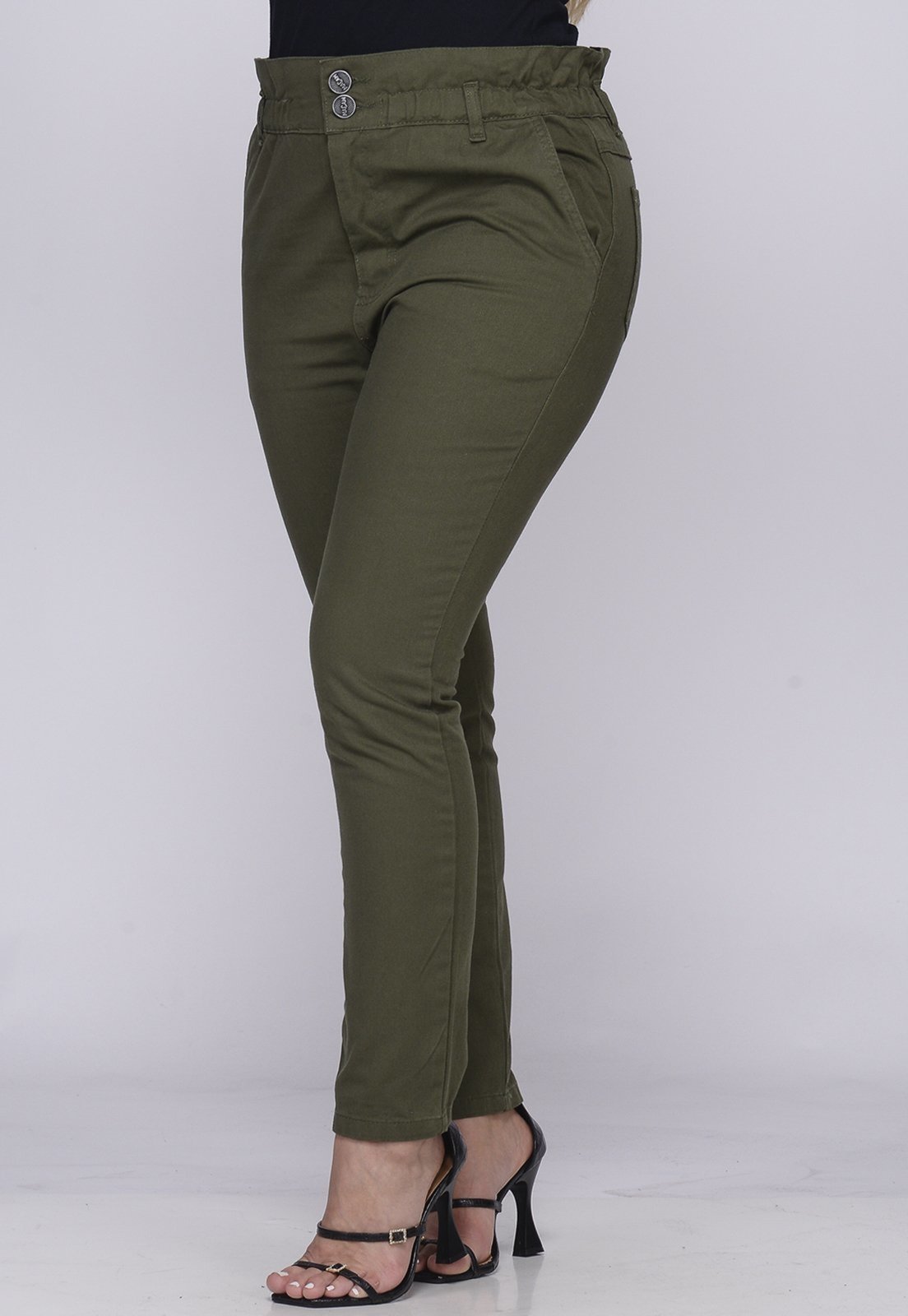 Calça Clochard de Sarja Feminina Cintura Alta 7921 Verde