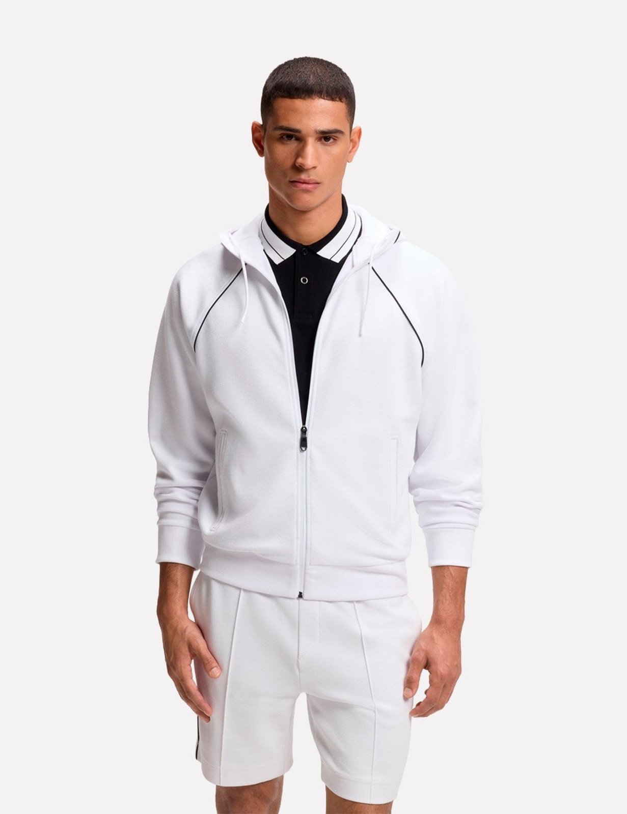 Jaqueta Hugo Boss Masculina Moletom Regular Stretch SW_Join Saggy Branca