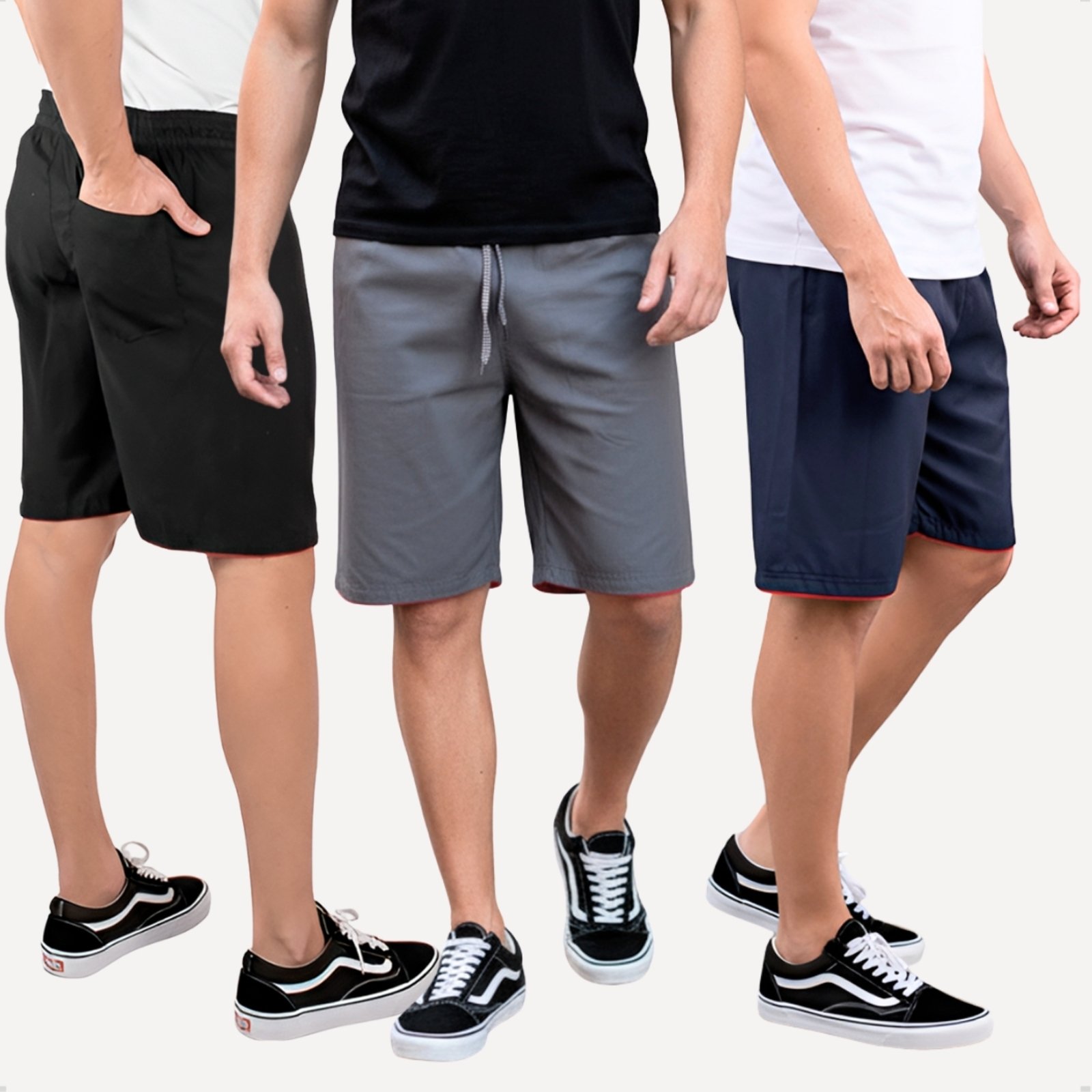 Kit 3 Bermuda Masculina Tactel Liso Esporte Academia Casual Bolso Traseiro