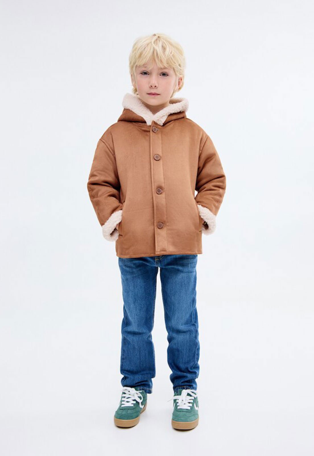 Infantil - Casaco MANGO Capuz Peluciado Botões Caramelo