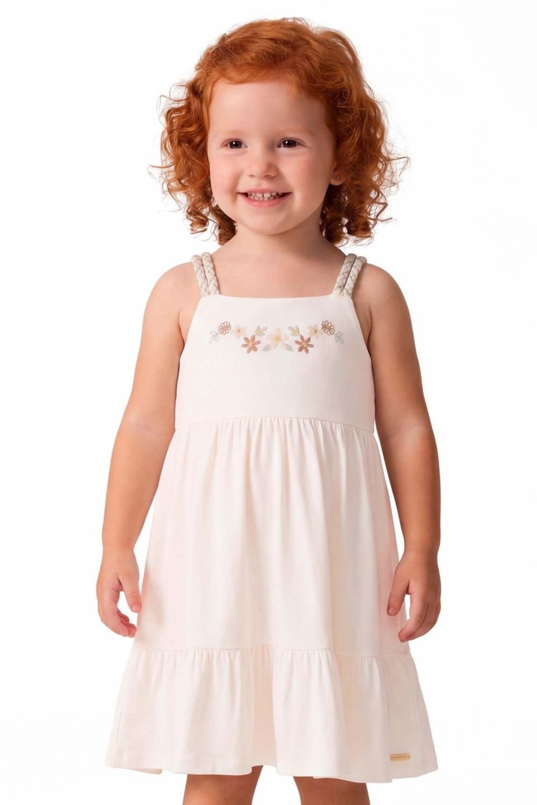 Infantil - Vestido Menina Bordado Flor Colorittá Bege
