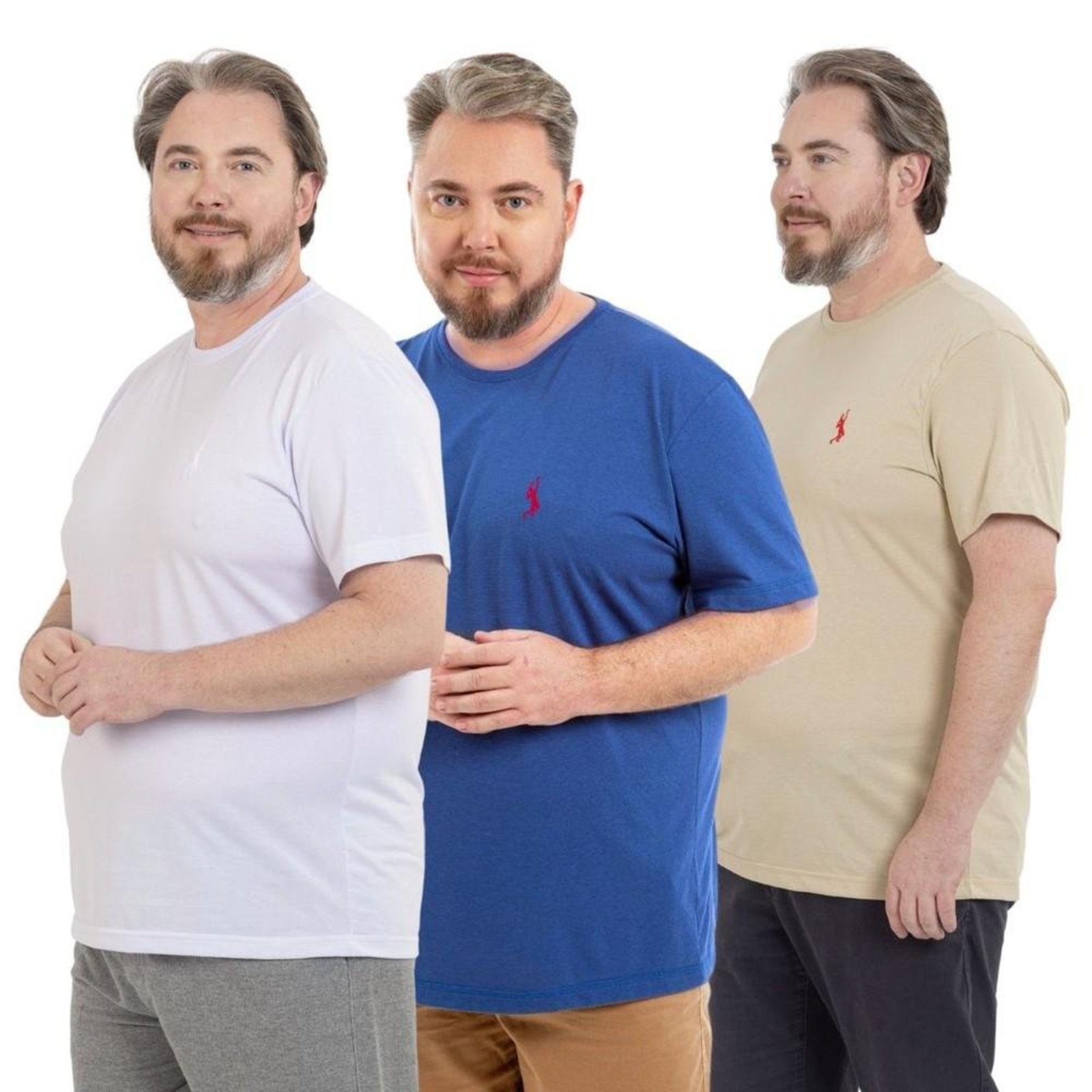 Kit 3 Camiseta Plus Size Básica Casual Masculina Confortável em Malha Leve