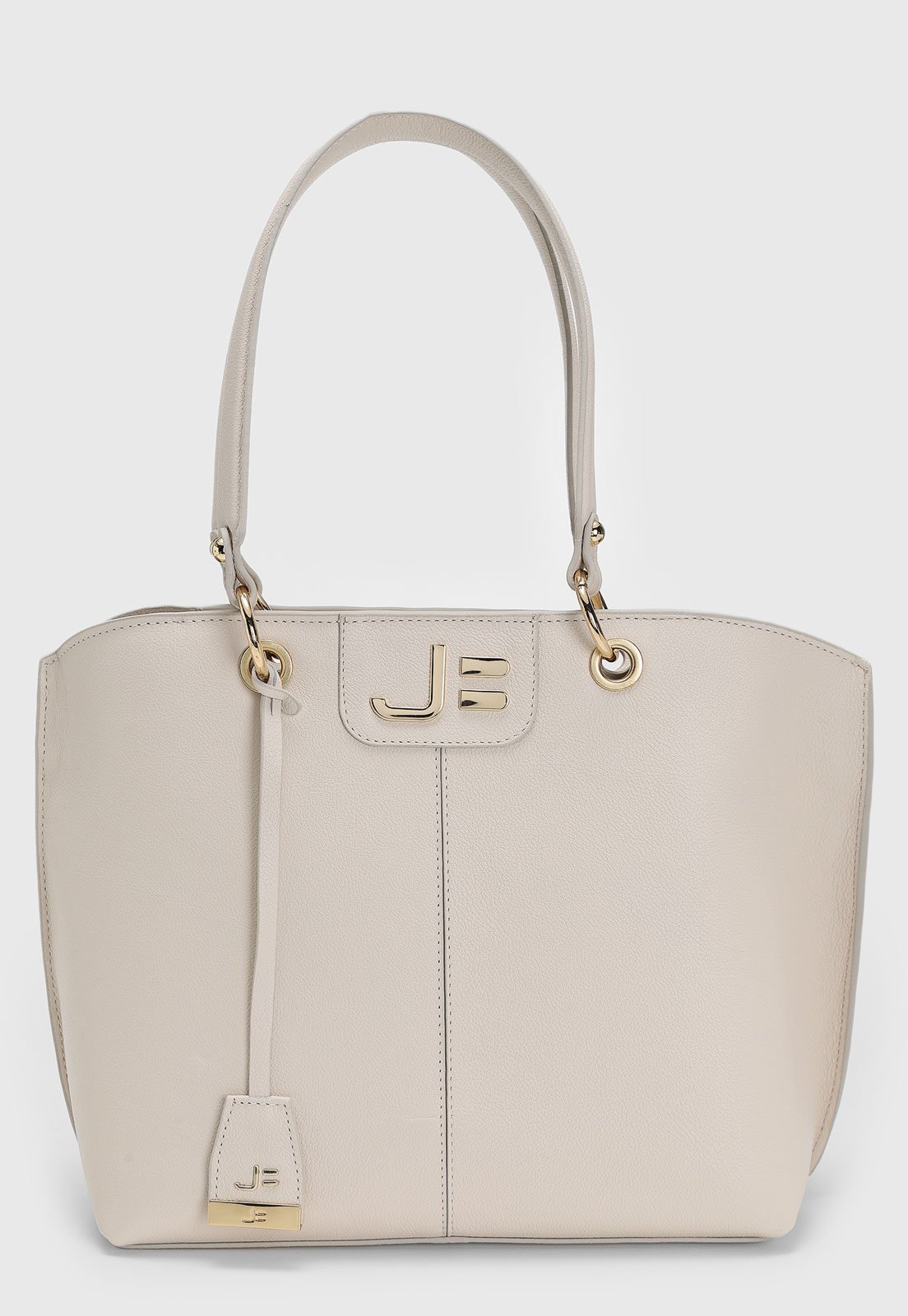 Bolsa Feminina Jorge Bischoff Grande Alças Duplas Dourada Off-White