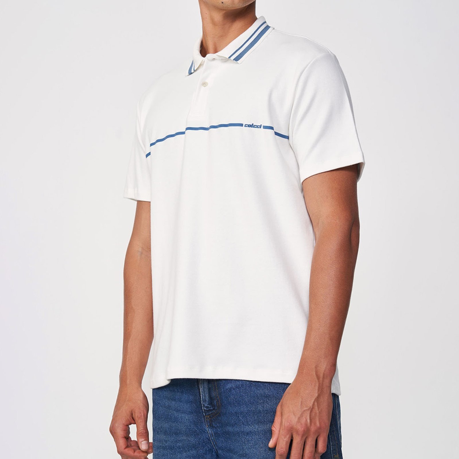 Vista 2 Camisa Polo Colcci Line In25 Off White Masculino amarelo white Colcci amarelo white