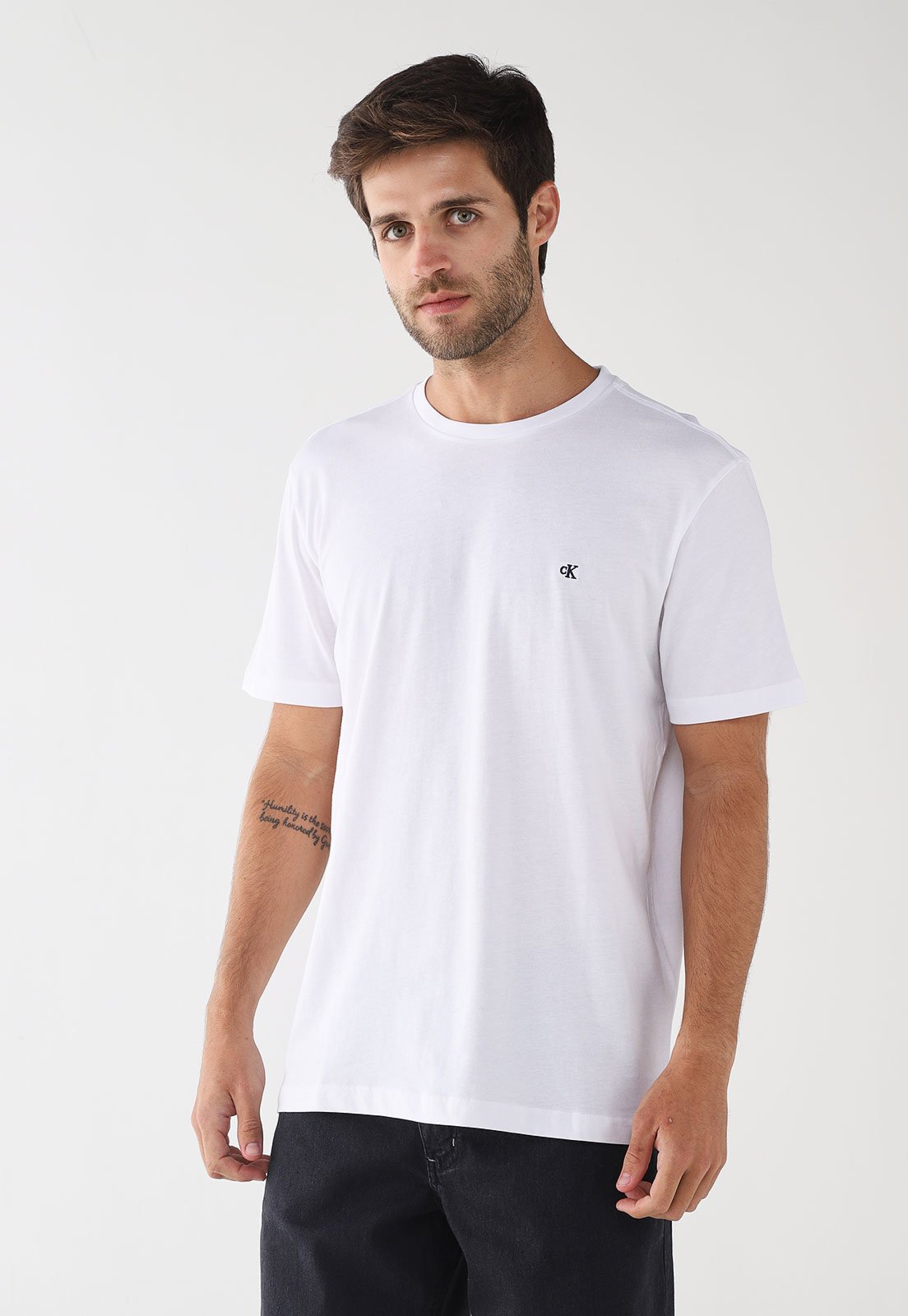 Camiseta Masculina Calvin Klein Logo Bordado Branca