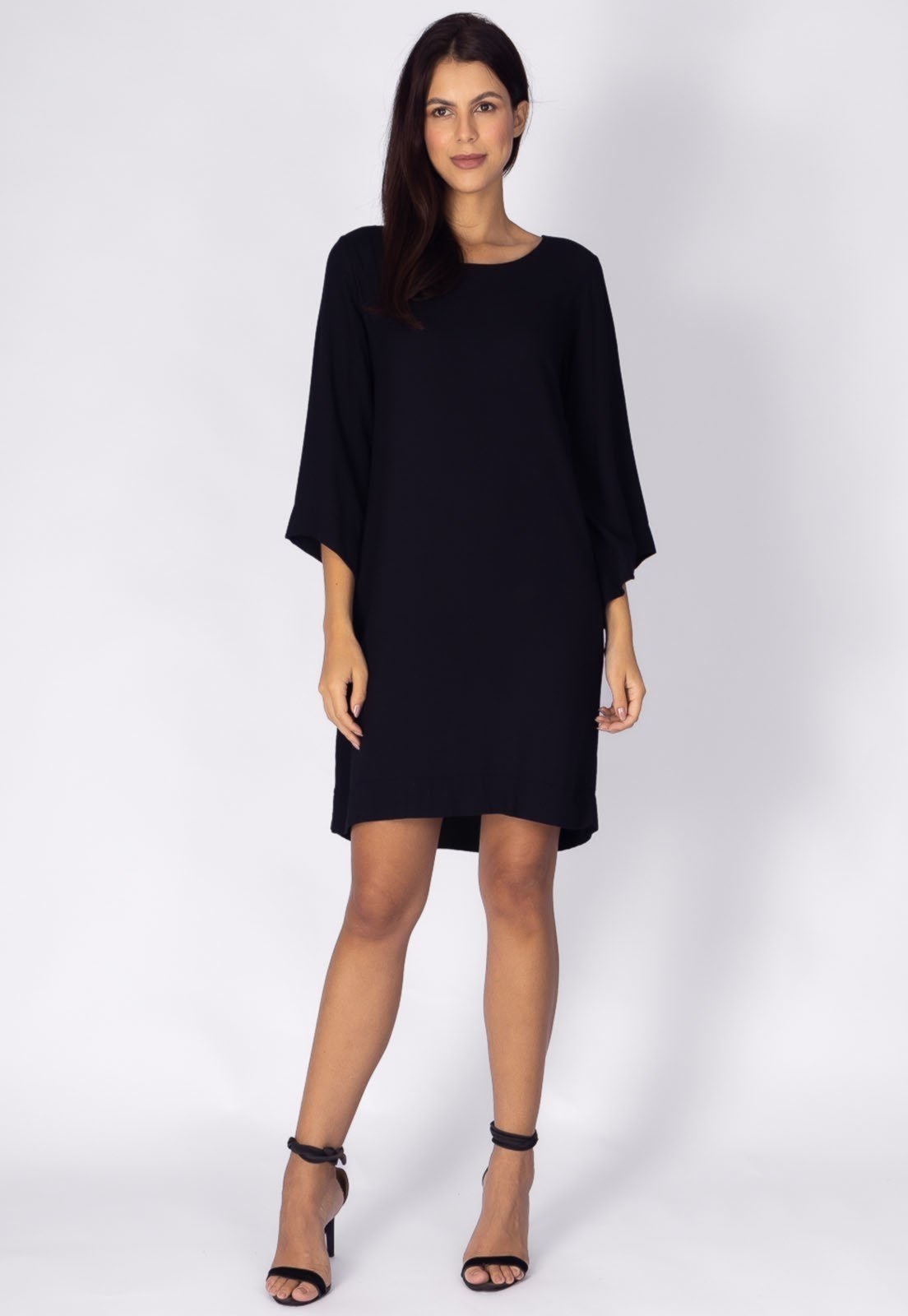 Vestido Curto Amazonia Vital Viscose Manga Ampla Balli Preto