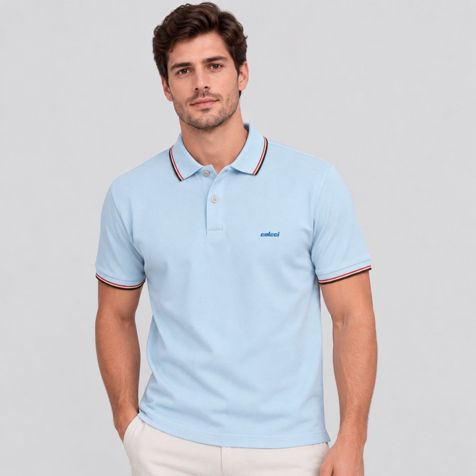 Camisa Polo Colcci 3 Lines Ve27 Azul Masculino