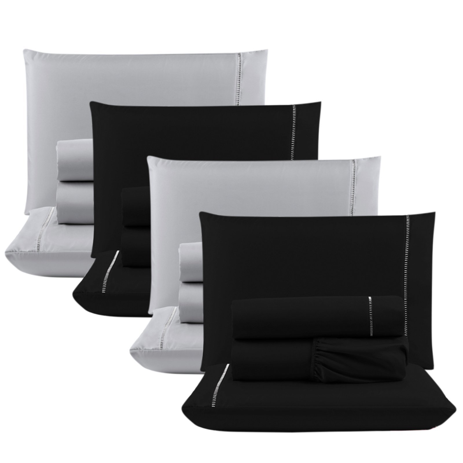 Kit c/ 4 Jogos Cama Lençol Casa Scarpa Unique Casal Padrão Micro Percal 400 Fios Ponto Palito 4 Peças - Preto + Cinza