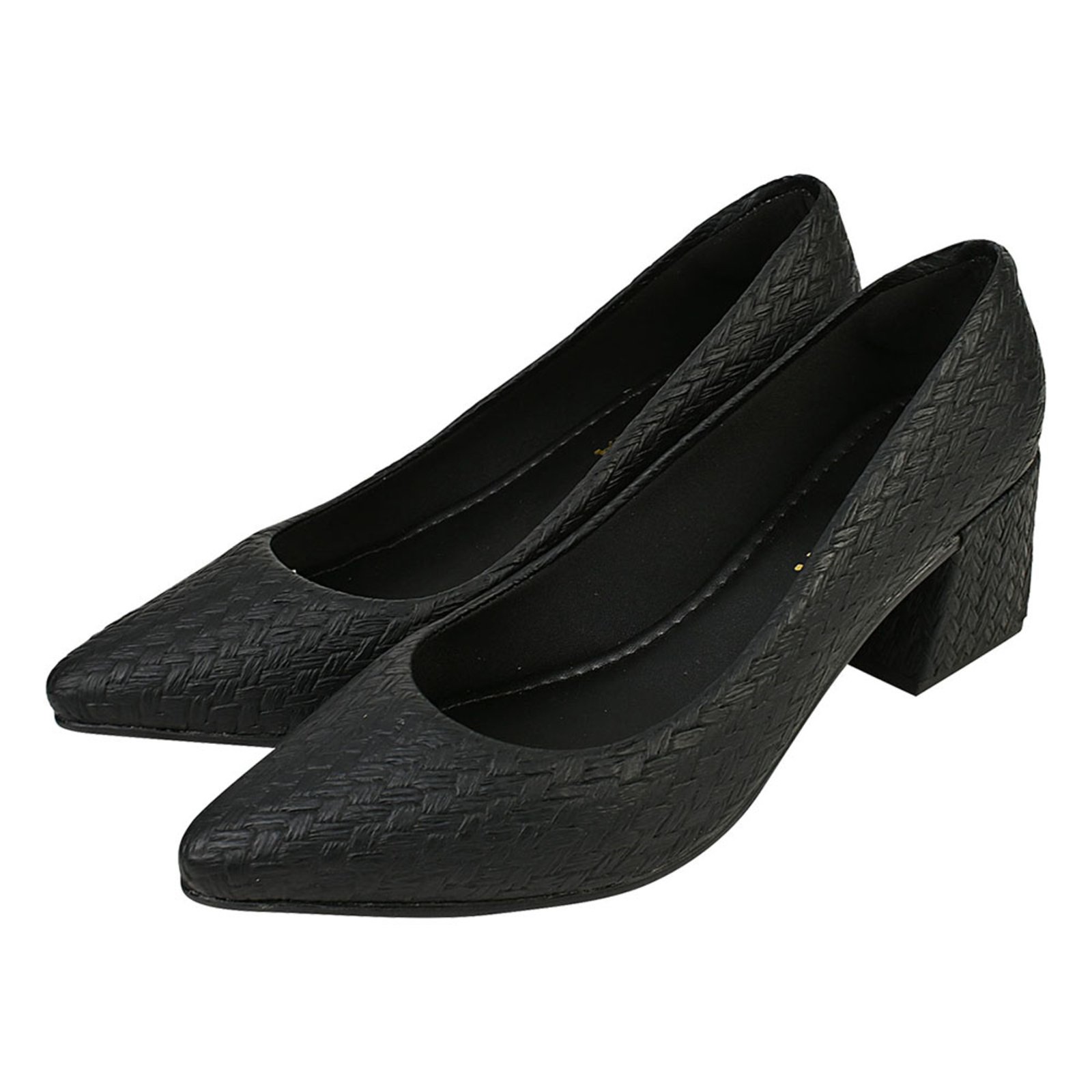 Sapato Scarpin Feminino Donatella Shoes Bico Fino Napa Corda Social Salto Bloco Quadrado Preto
