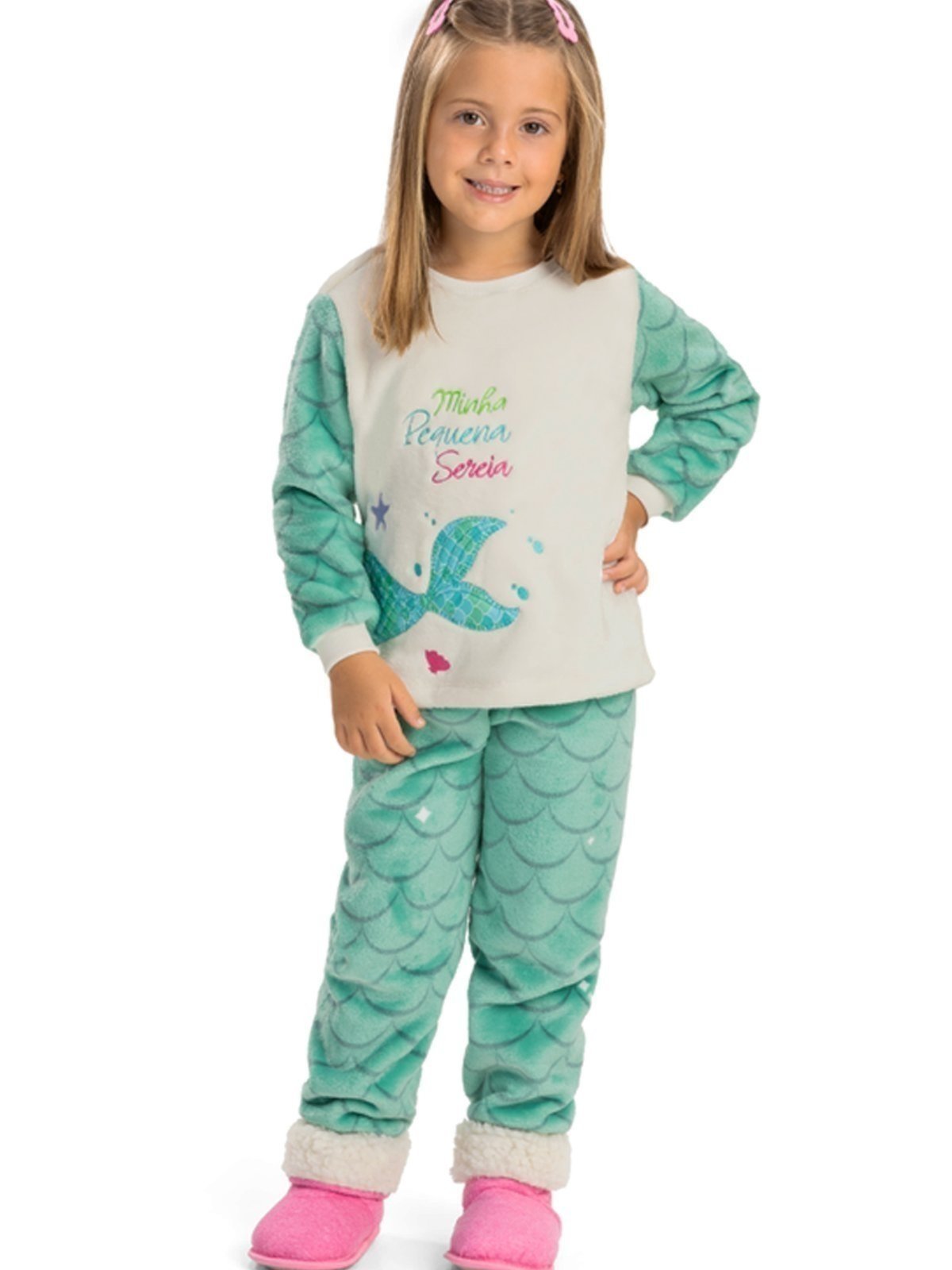 Pijama de Inverno Menina Soft Fleece Magicamente Sereia Verde