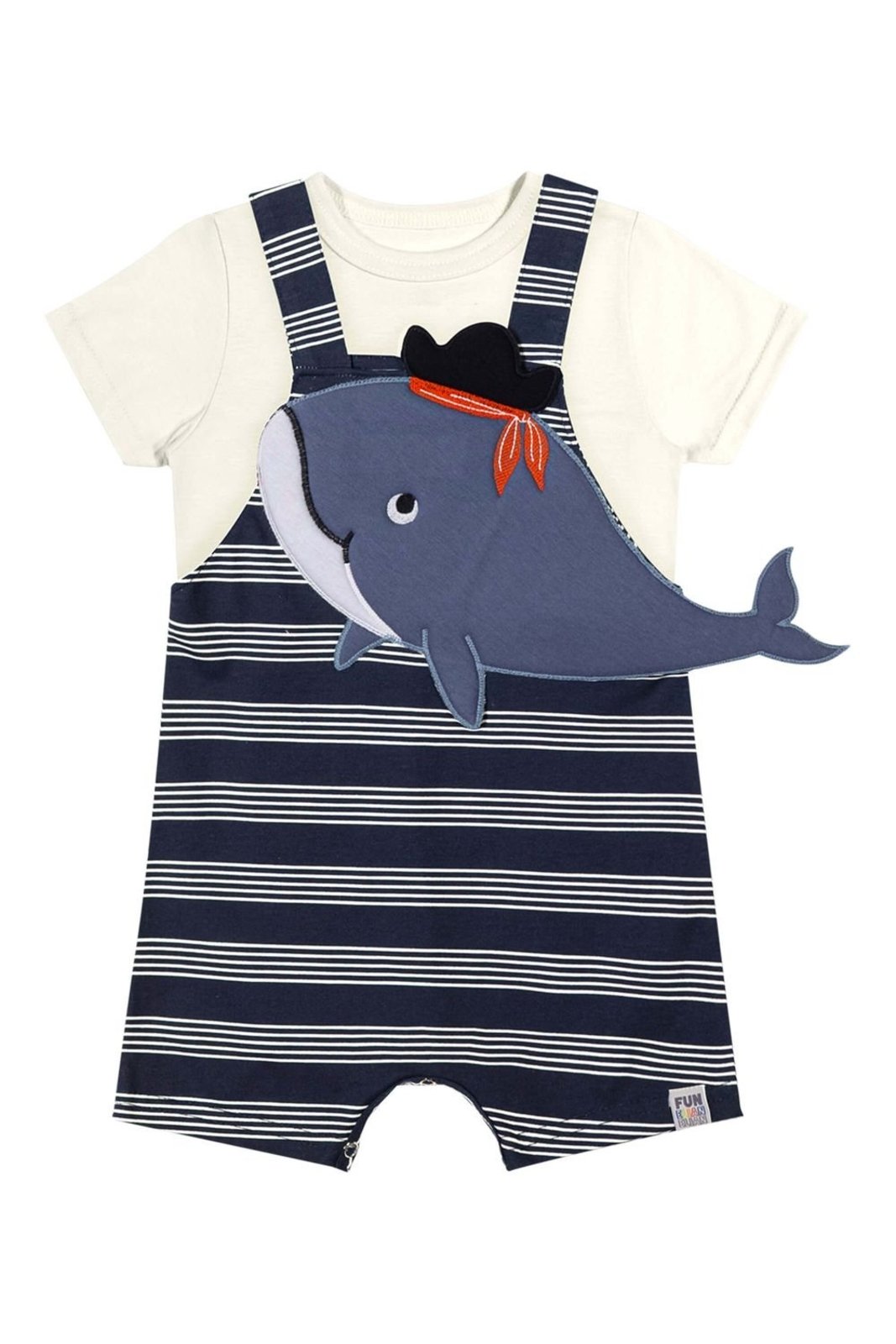 Infantil - Conjunto Listrado Menino Baleia Elian Bege