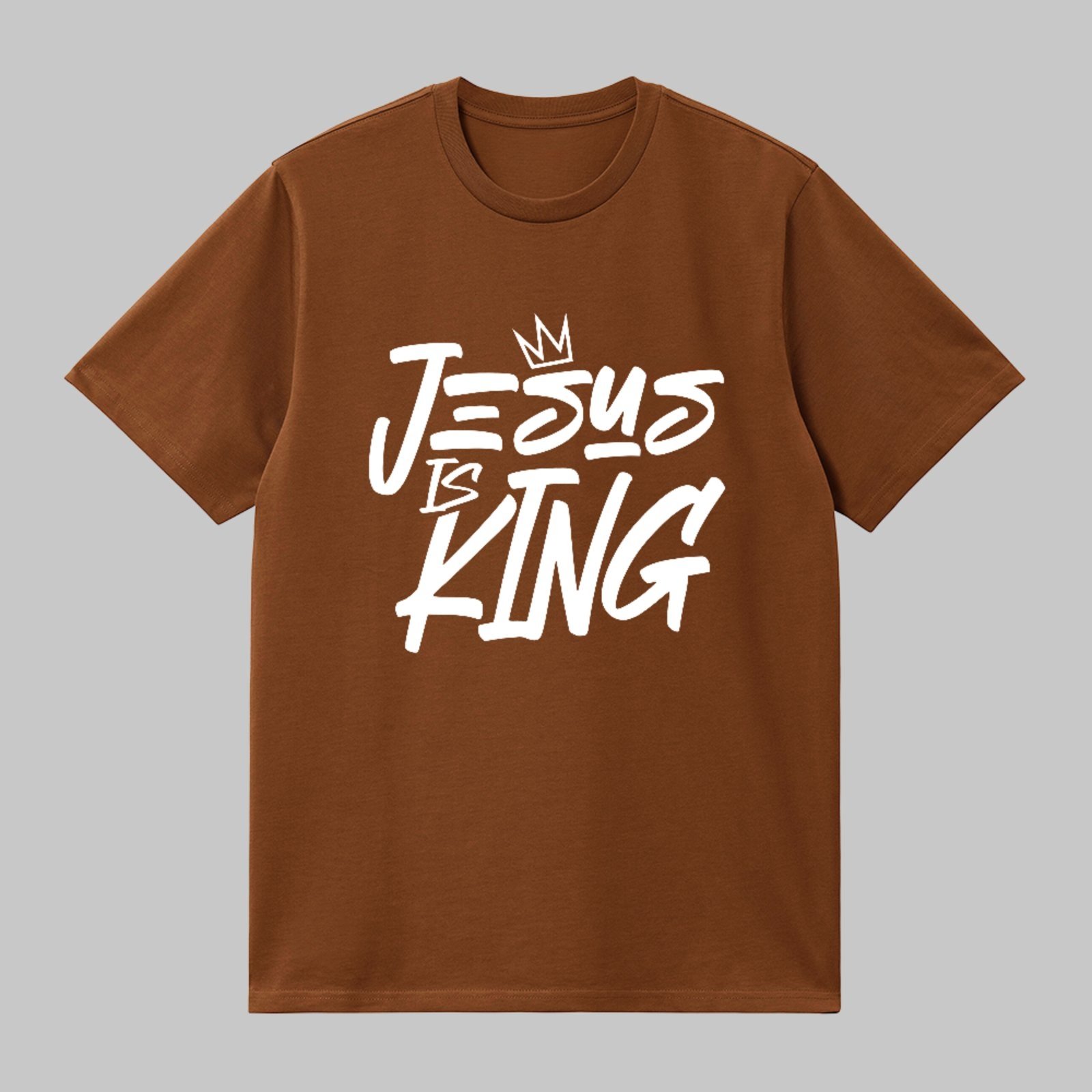 Camiseta Básica Jesus Is King Fé Cristã Street Style Marrom