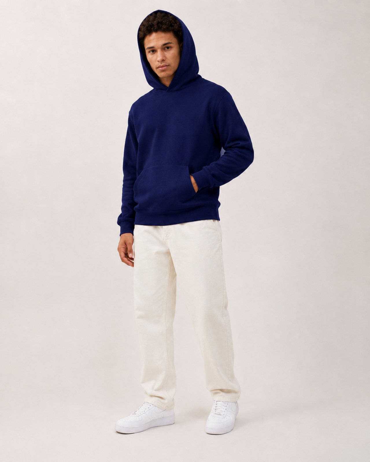 Blusa De Moletom Com Capuz E Bolso Canguru Sem Estampa - Azul Marinho