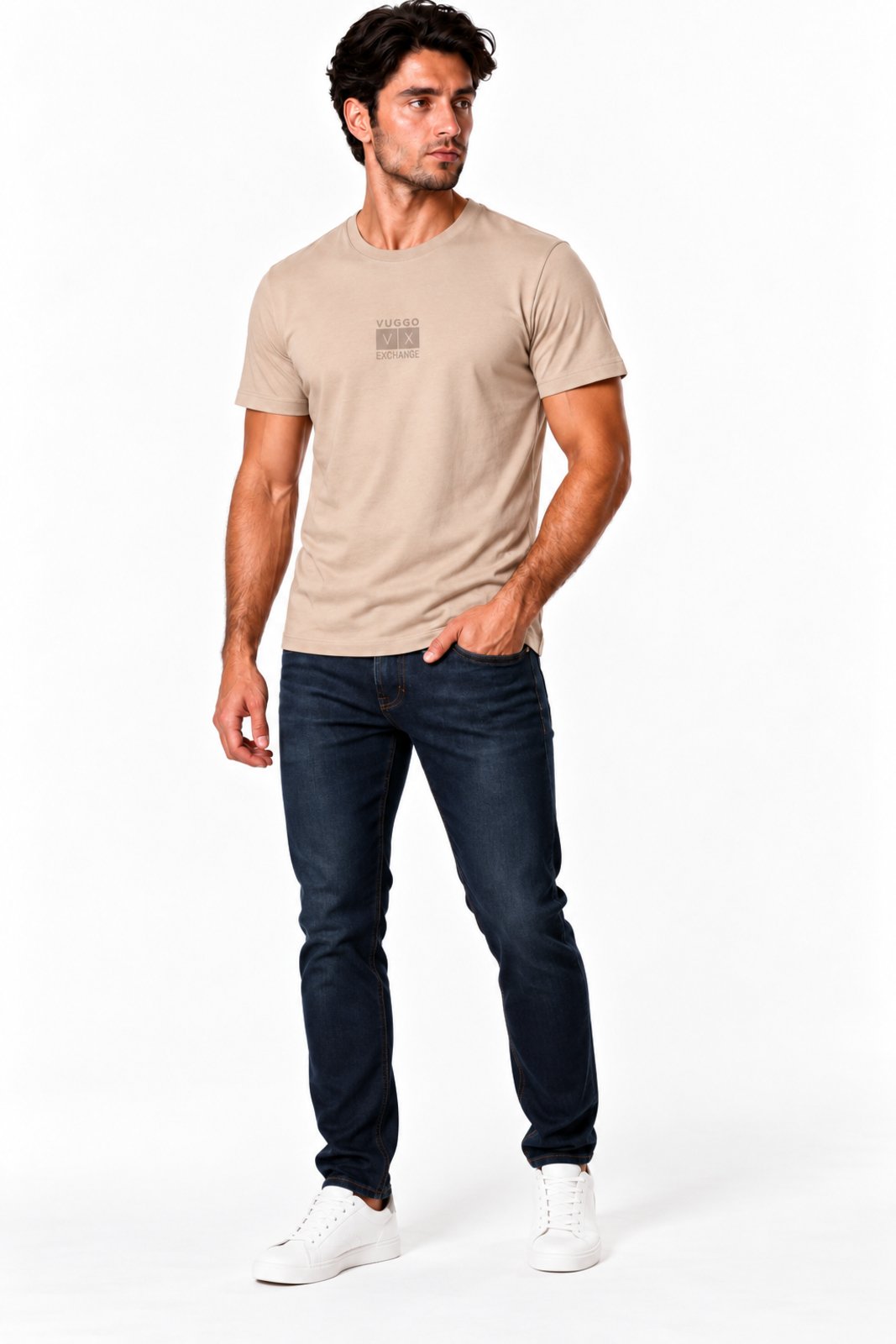 Camiseta Masculina D Bell Outlet Fashion Algodão com Elastano Cáqui