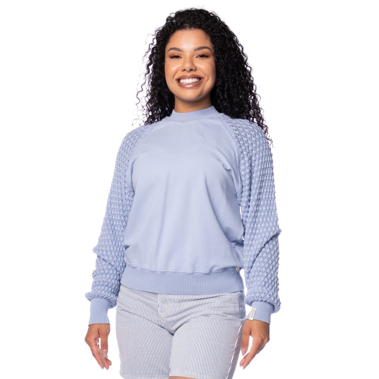 Blusa Feminina Biamar Algodão Pontos Vazados Azul