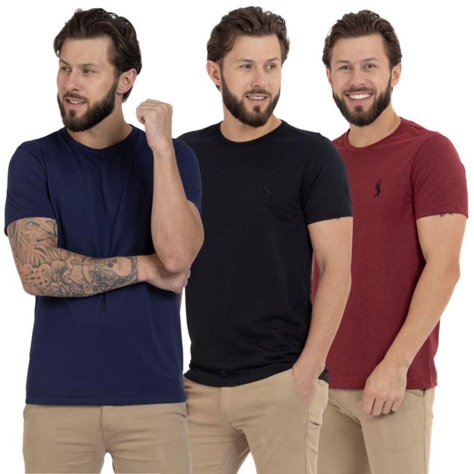 Kit 3 Camiseta Básica Casual Masculina Confortável em Malha Leve