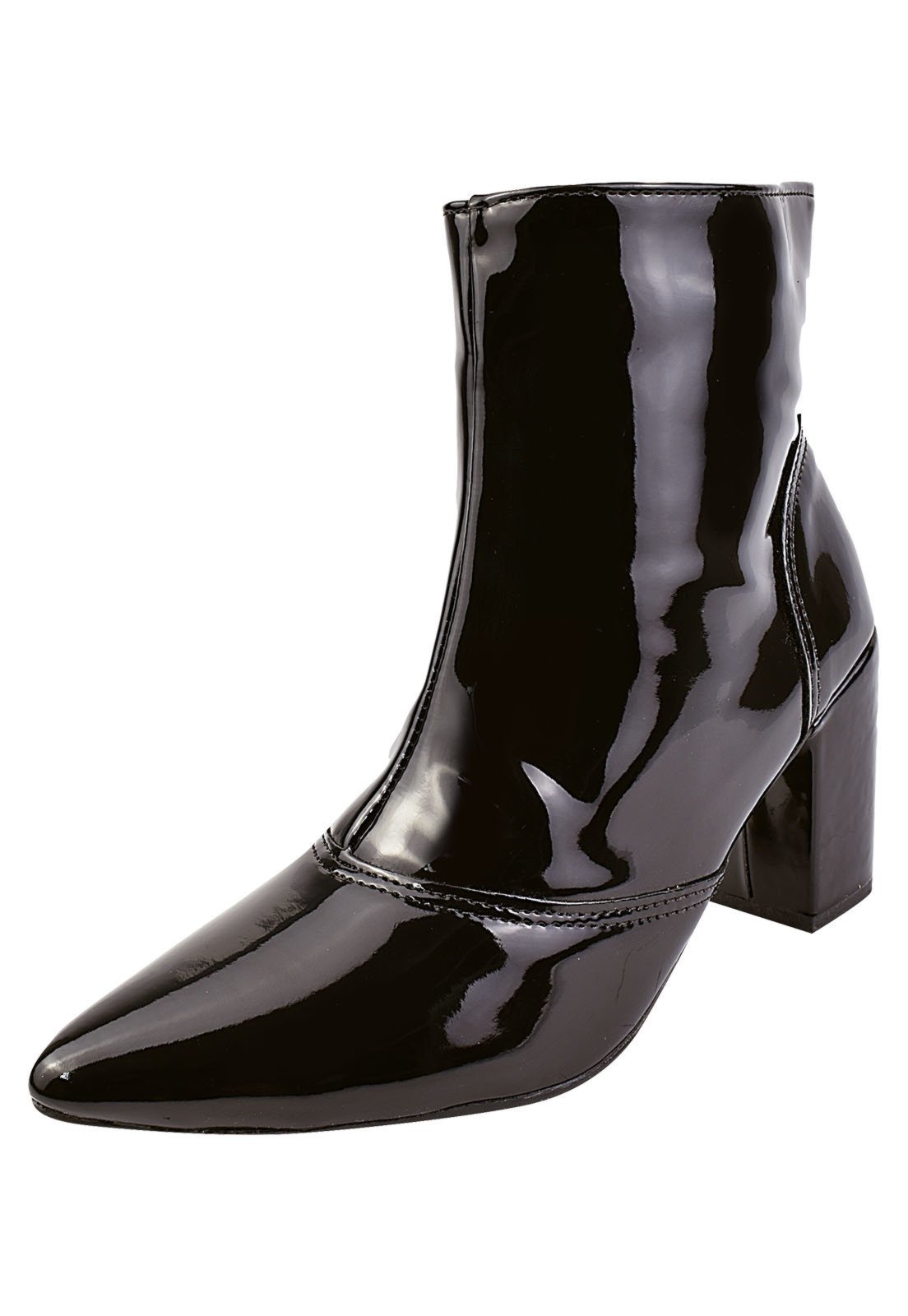 Bota Cano Curto Rosa Chic Calçados Bico Fino Salto Alto Zíper Feminino Verniz Preto