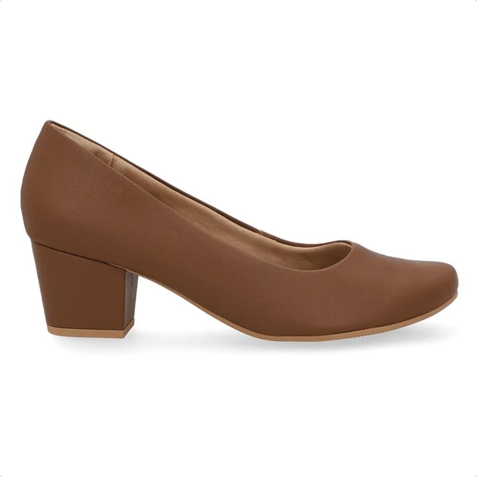 Scarpin Usaflex Feminino Couro Salto Bloco Casual UD05001 Marrom