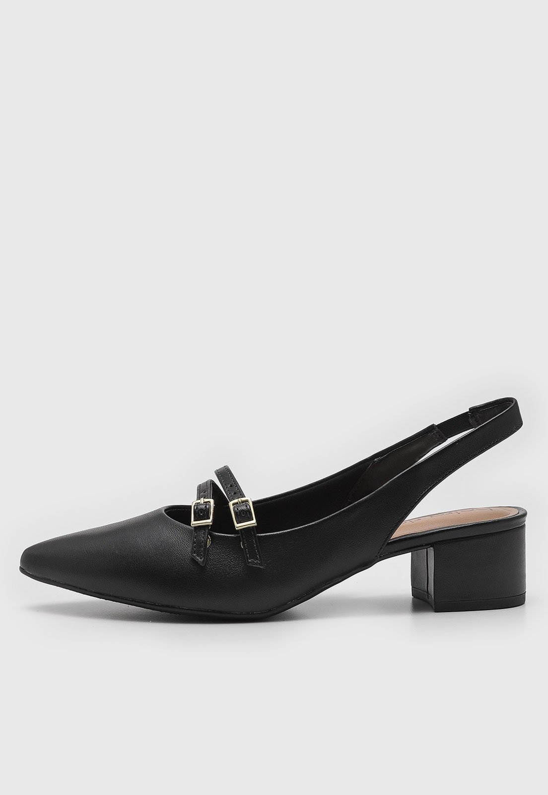 Scarpin Beira Rio Salto Bloco Bico Fino Preto